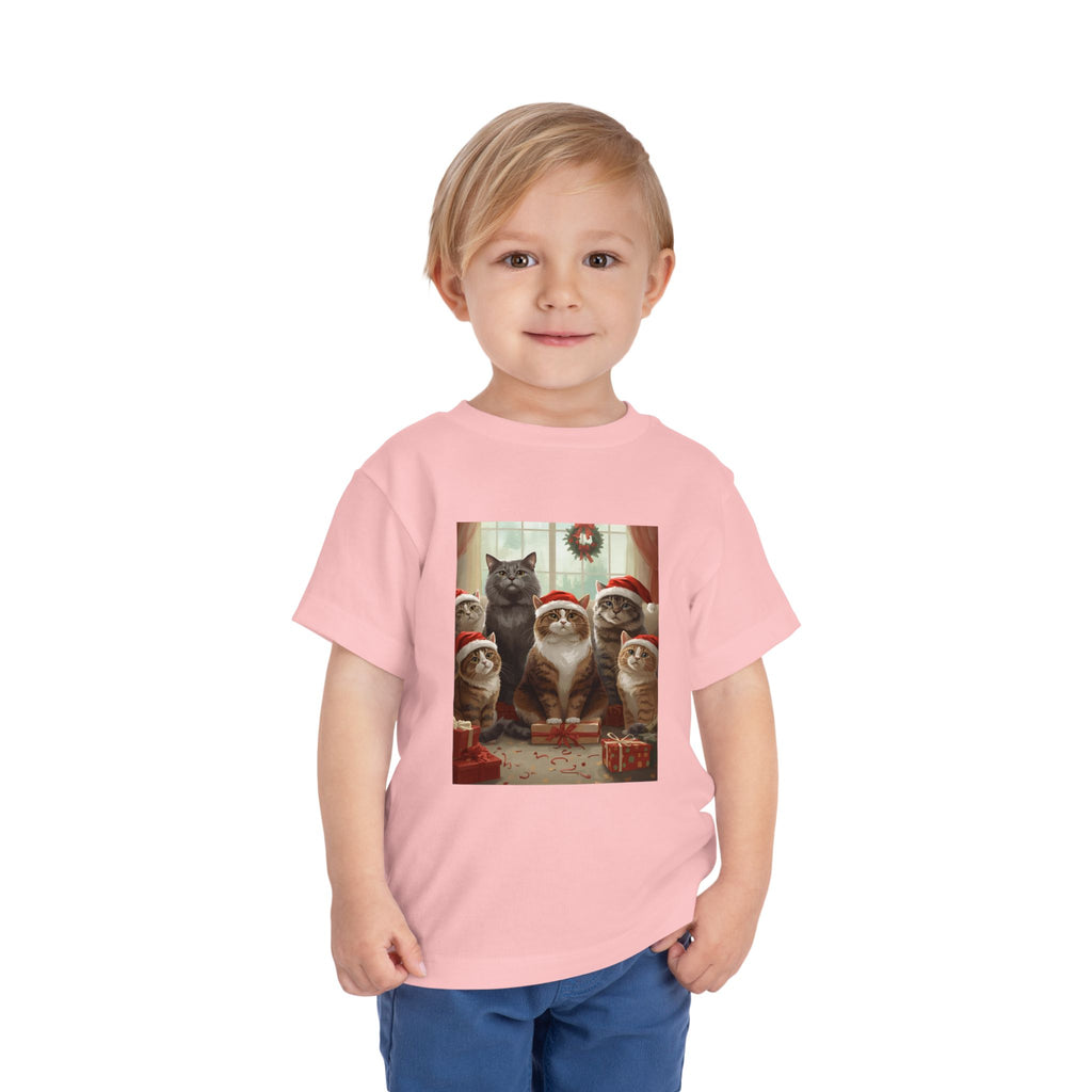 Cute Festive Christmas Cat Toddler Short Sleeve Tee