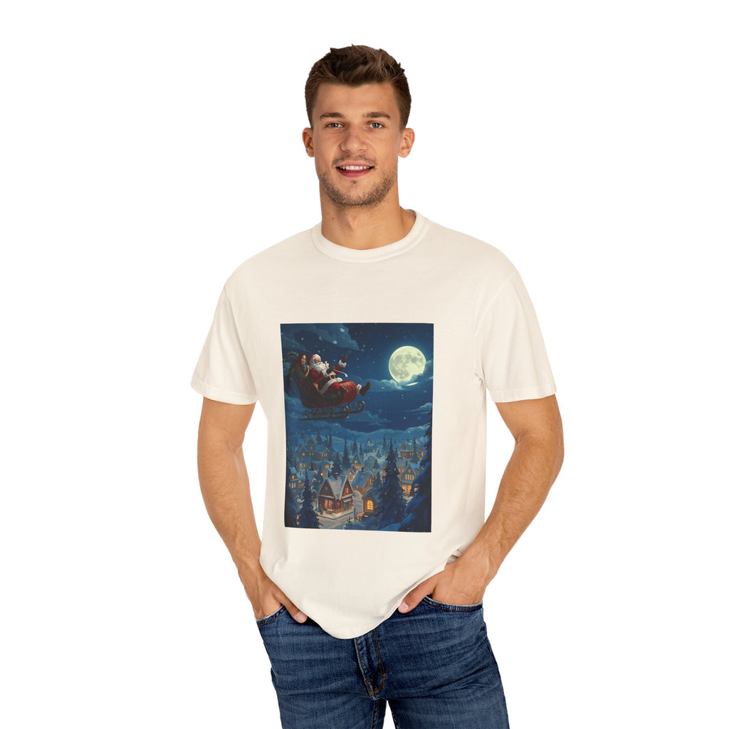Christmas Santa Sleigh Unisex Garment-Dyed T-shirt