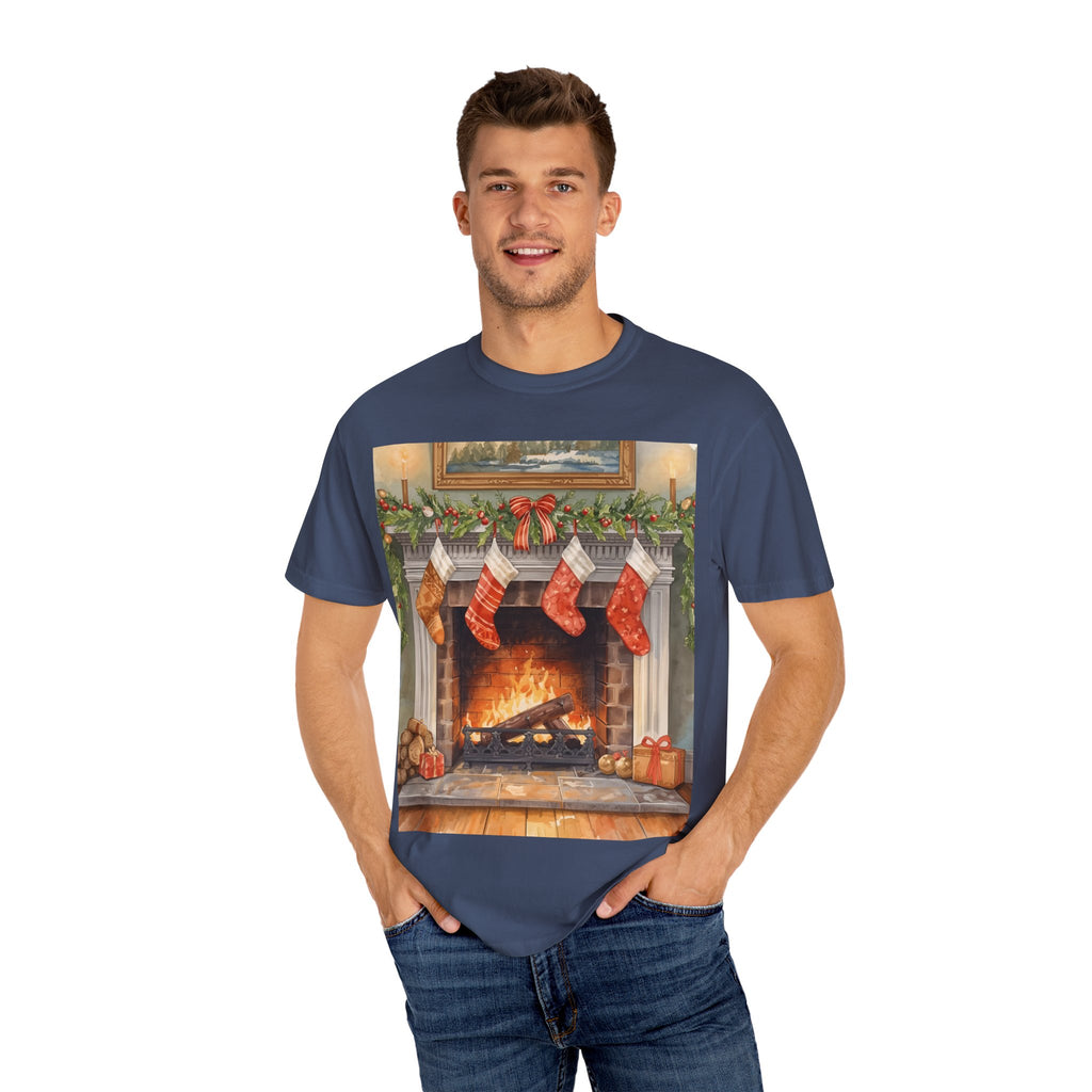 Cozy Christmas Fireplace T-Shirt | Unisex Holiday Tee | Gift for Him/Her | Festive Layering Top | Merry Christmas Apparel