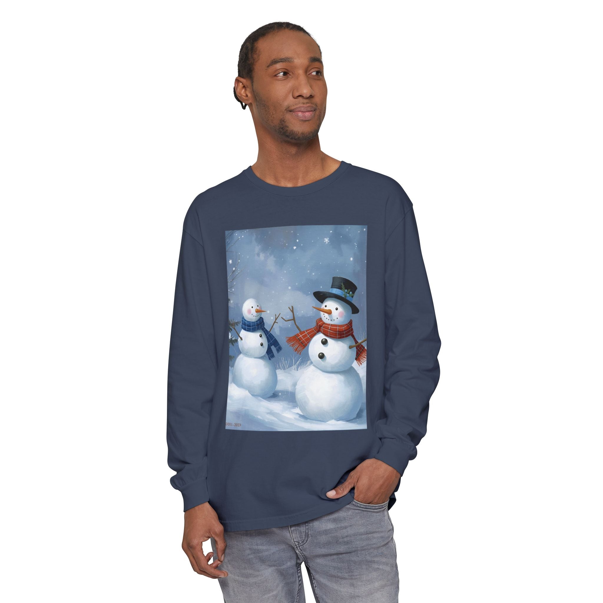 Christmas Snowman Family Unisex Garment-dyed Long Sleeve T-Shirt