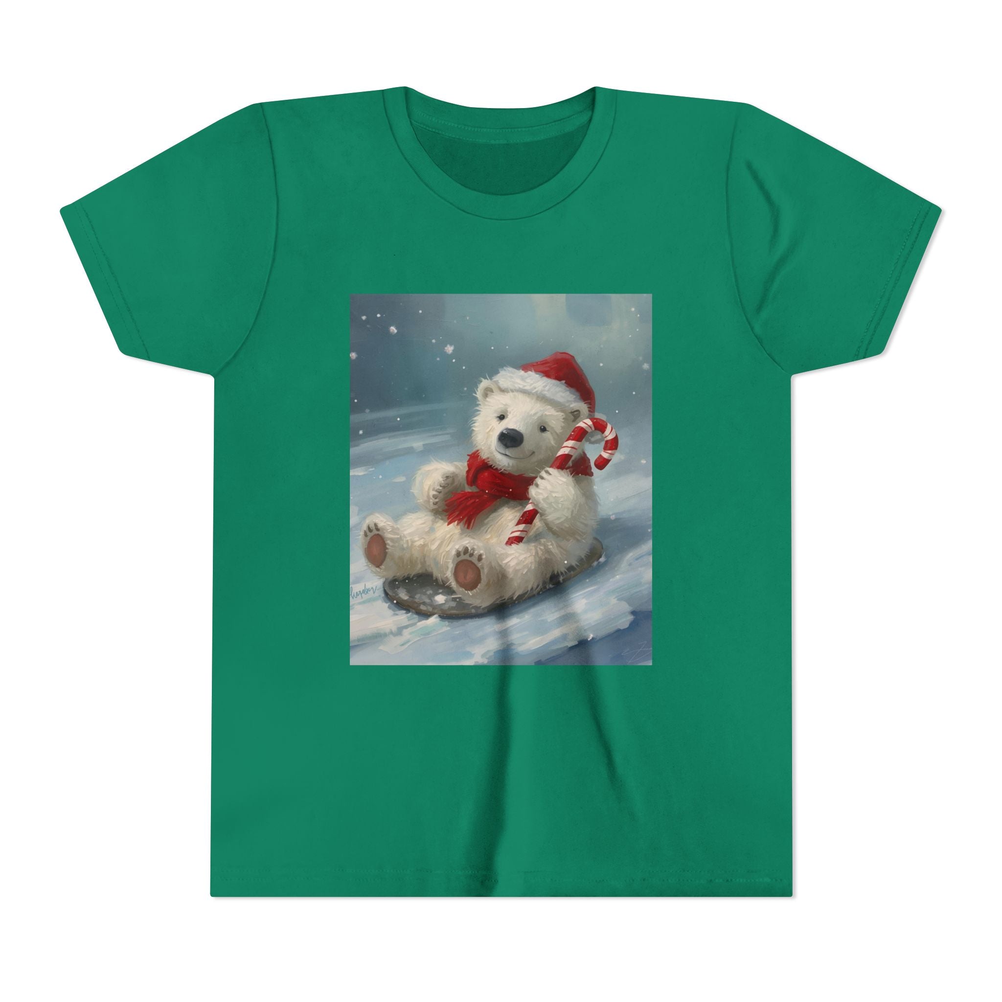 Cute Christmas Bear Youth Short Sleeve Tee