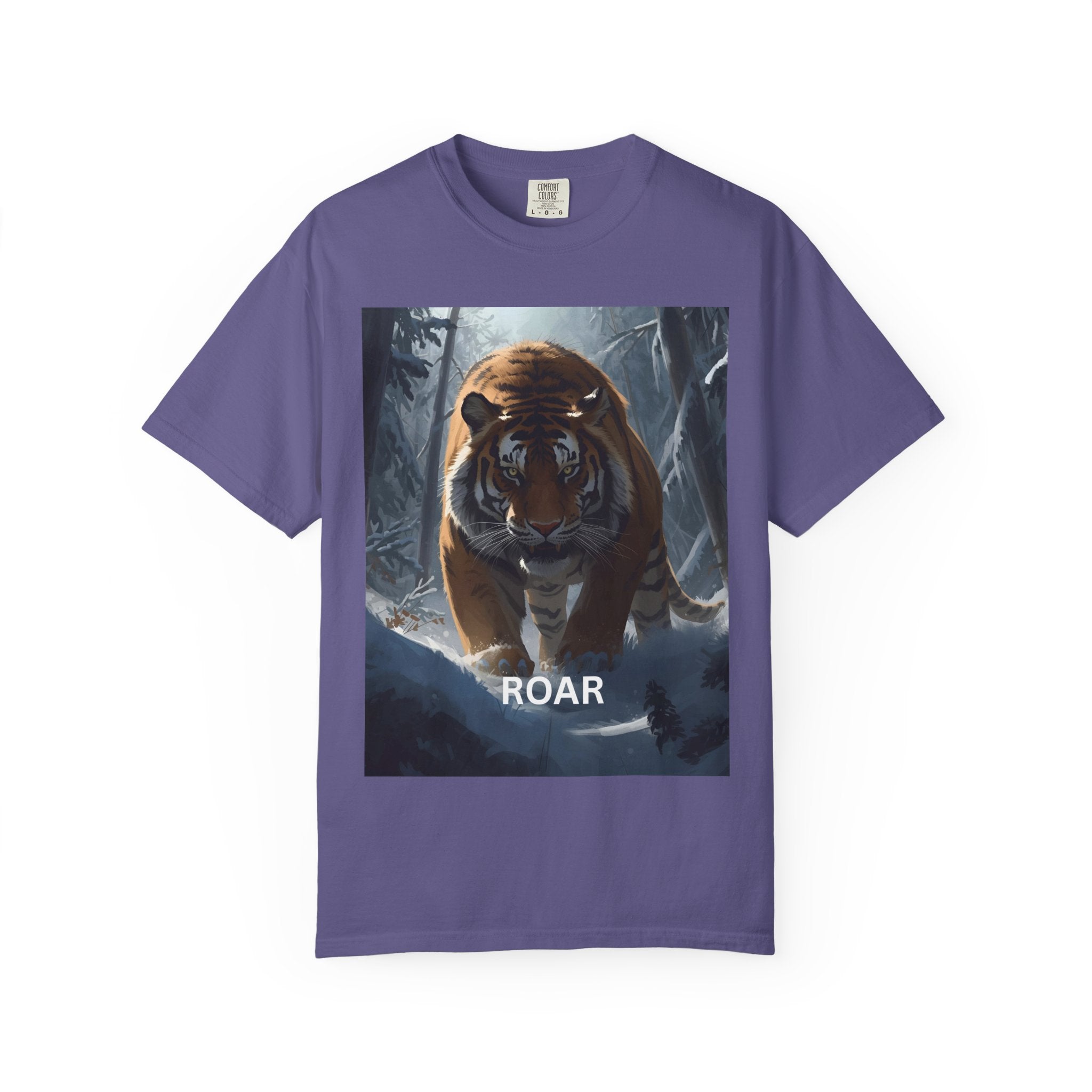 Fierce Tiger Roar Snow Graphic Tee, Eco-Friendly T-Shirt for Animal Lovers, Adventure Apparel, Gift for Wildlife Enthusiasts, Casual Wear