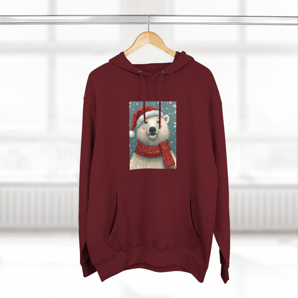 Cozy Polar Bear Holiday Hoodie, Winter Fleece Sweatshirt, Christmas Gift, Cute Animal Hoodie, Festive Apparel, Seasonal Wear