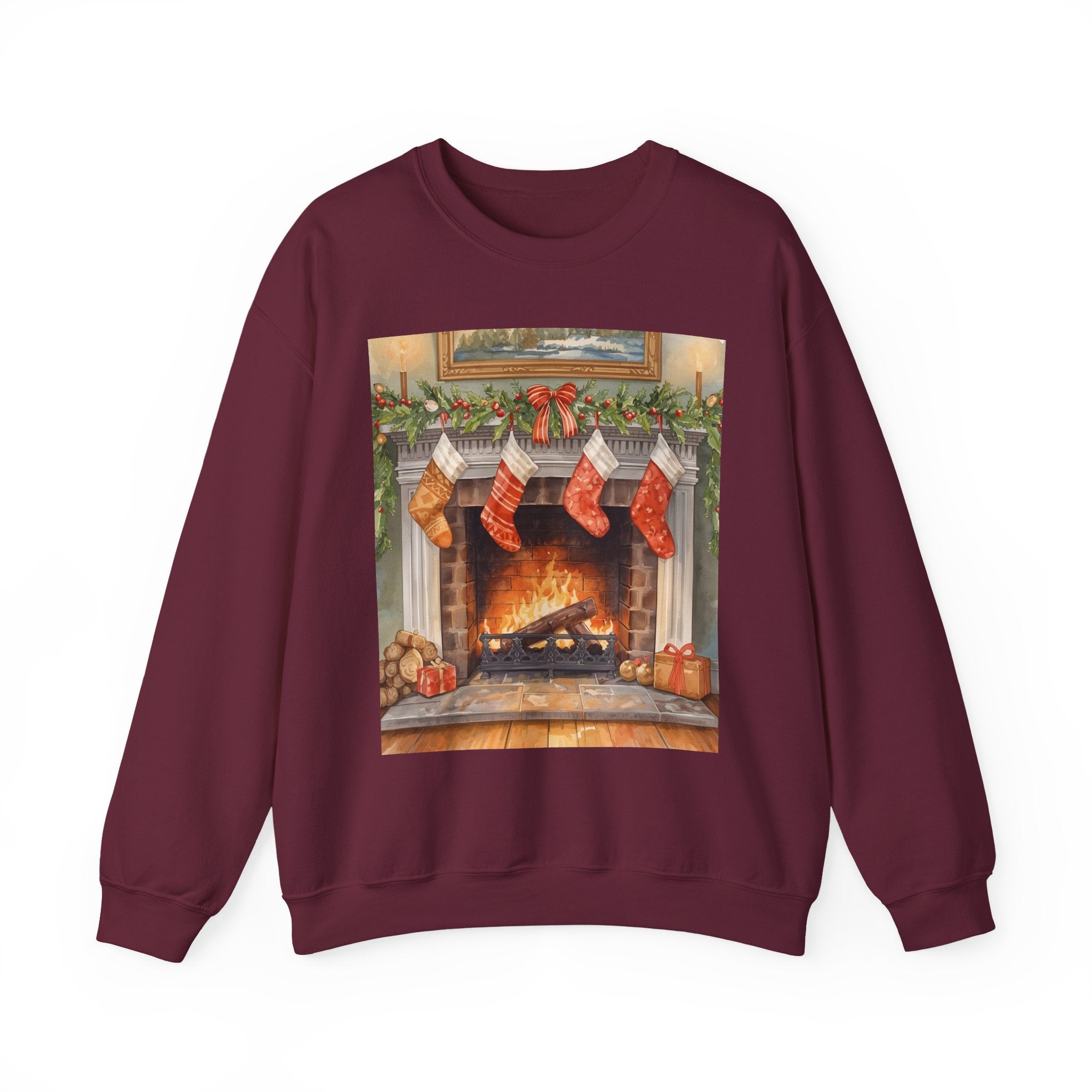 Christmas Stocking Fireplace Unisex Heavy Blend™ Crewneck Sweatshirt
