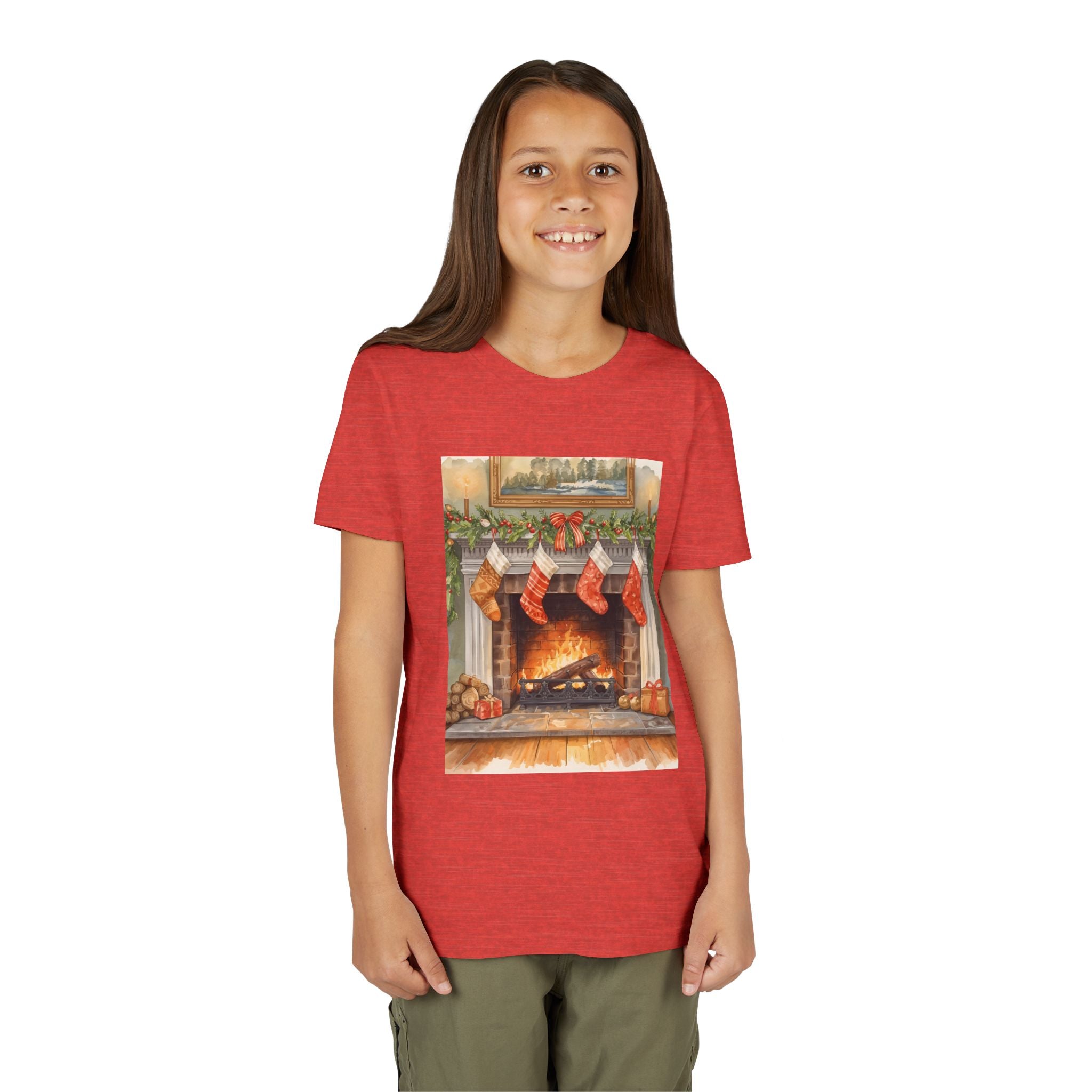 Christmas Stocking Fireplace Youth Short Sleeve Tee