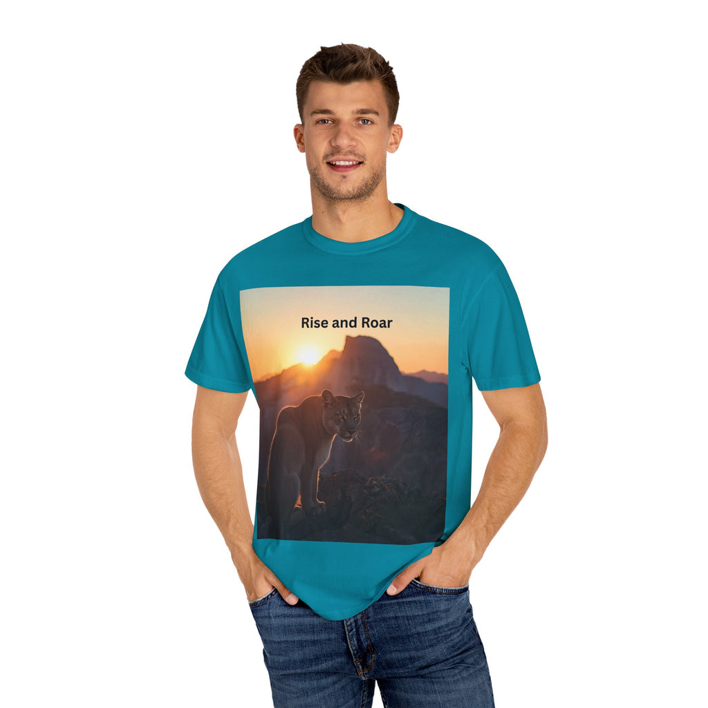 Unisex Nature-Inspired T-Shirt | "Rise and Roar" Graphic Tee, Outdoor Apparel, Gift for Adventurers, Wilderness Lovers, Motivational Shirt
