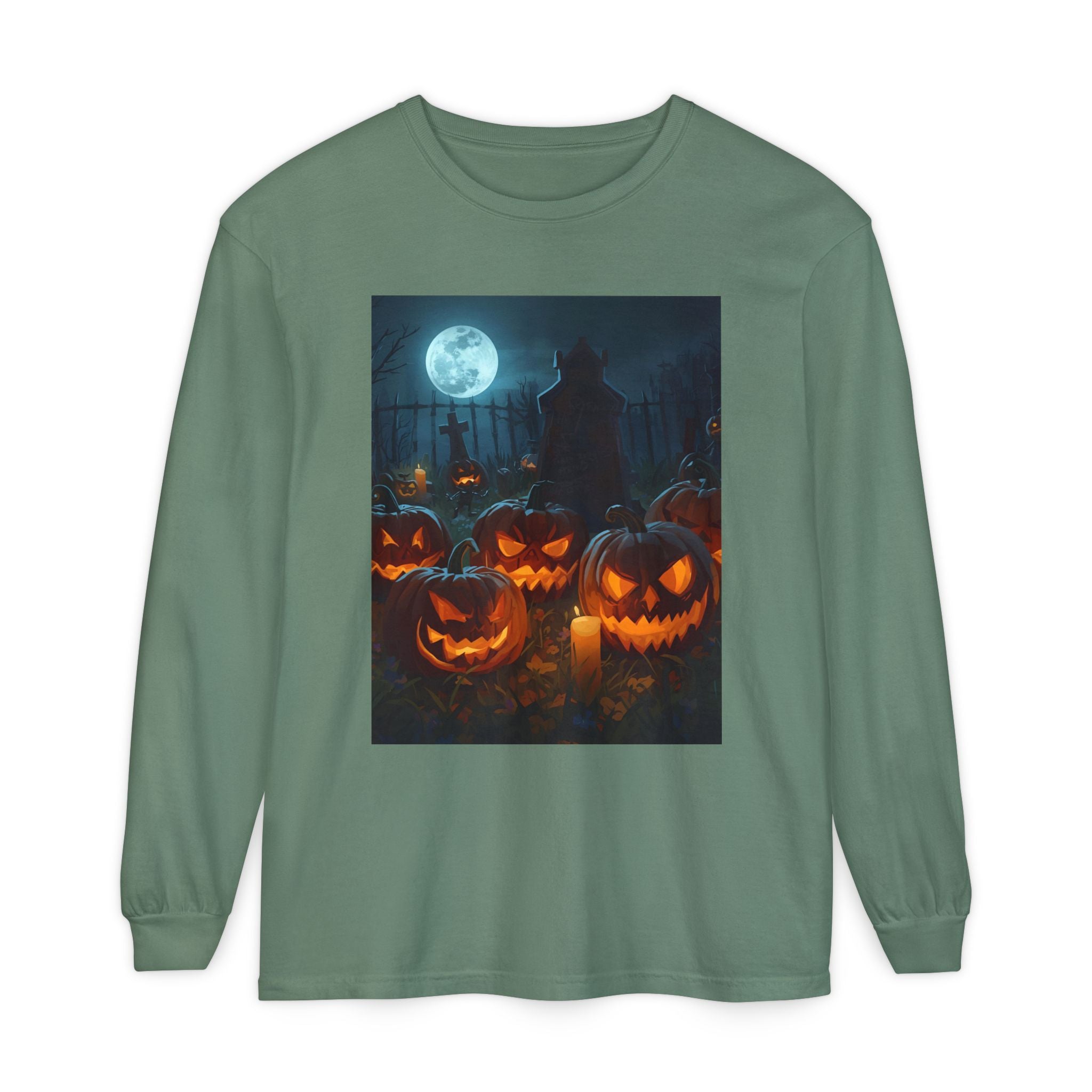 Scary Halloween Pumpkin Unisex Garment-dyed Long Sleeve T-Shirt