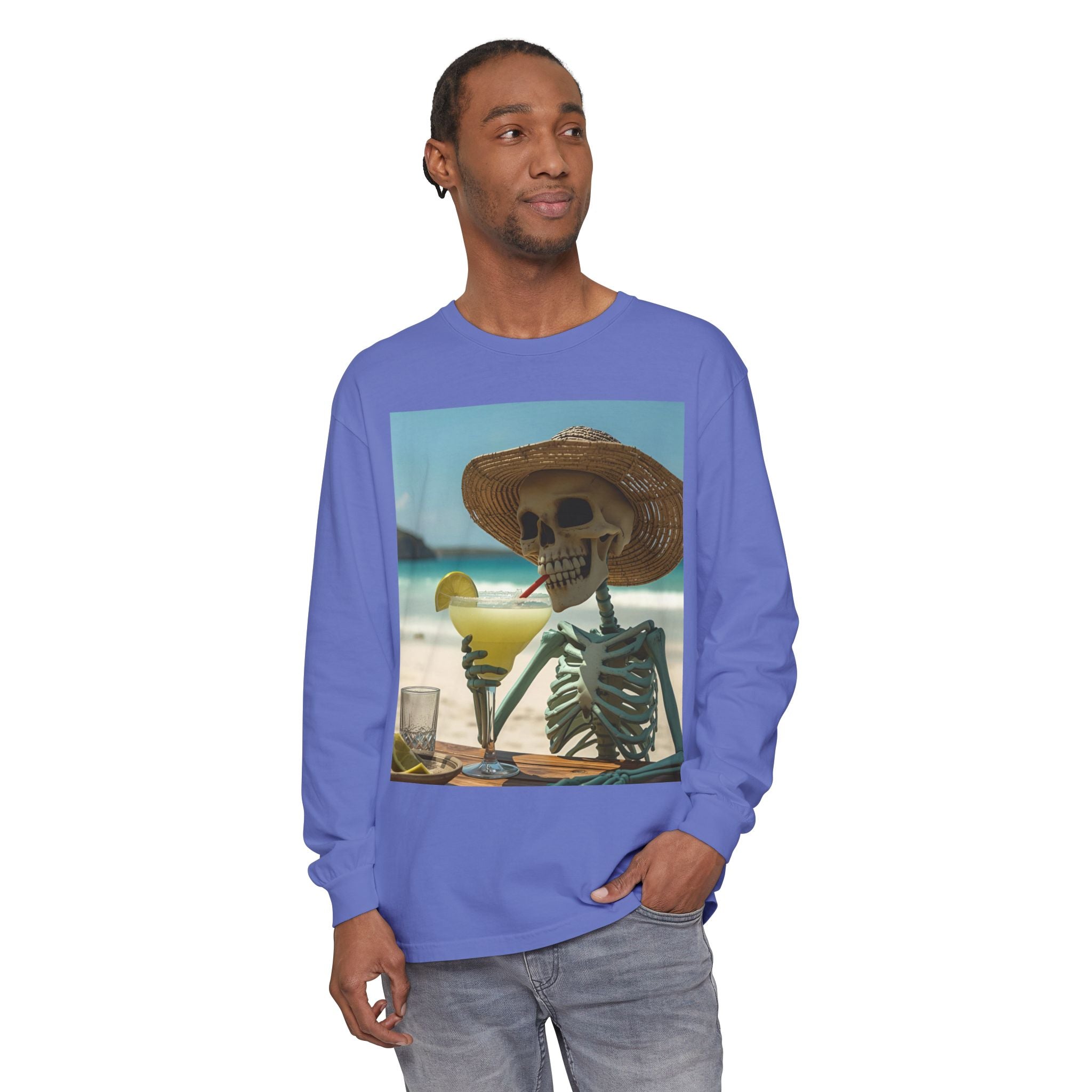 Chill Vibes Skeleton Unisex Garment-dyed Long Sleeve T-Shirt