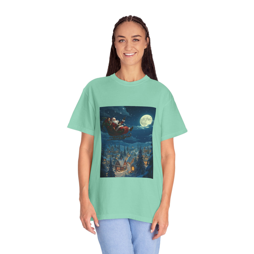 Christmas Santa Sleigh Unisex Garment-Dyed T-shirt