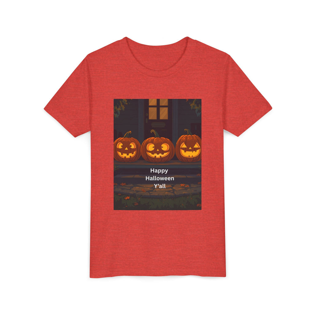 Halloween Pumpkin Youth Tee, Jack-o'-lantern Shirt, Trick or Treat Apparel, Spooky Kids T-Shirt, Halloween Costume Top