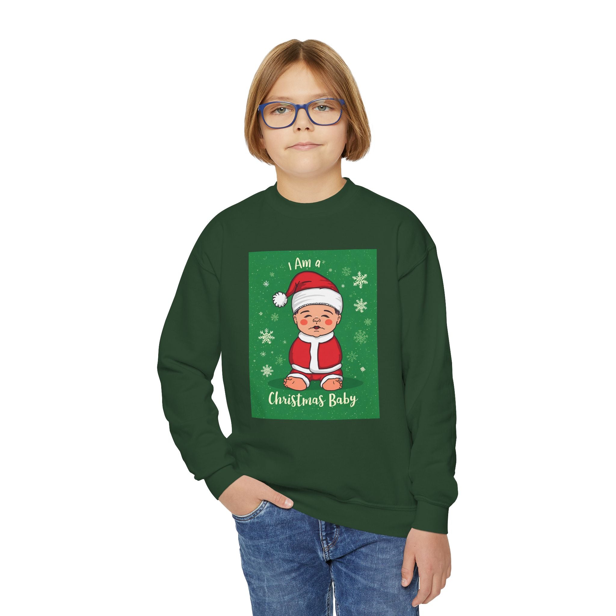 I Am A Christmas Baby Youth Crewneck Sweatshirt
