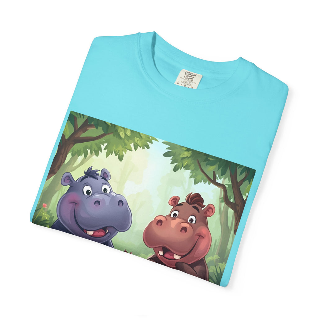 Cute Hippo Family T-Shirt, Unisex Garment-Dyed Tee, Animal Lovers Gift, Kids & Adults, Birthday, Family Reunion, Casual Wear