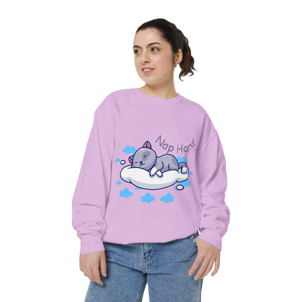 Cozy Cat Nap Hard Unisex Garment-Dyed Sweatshirt