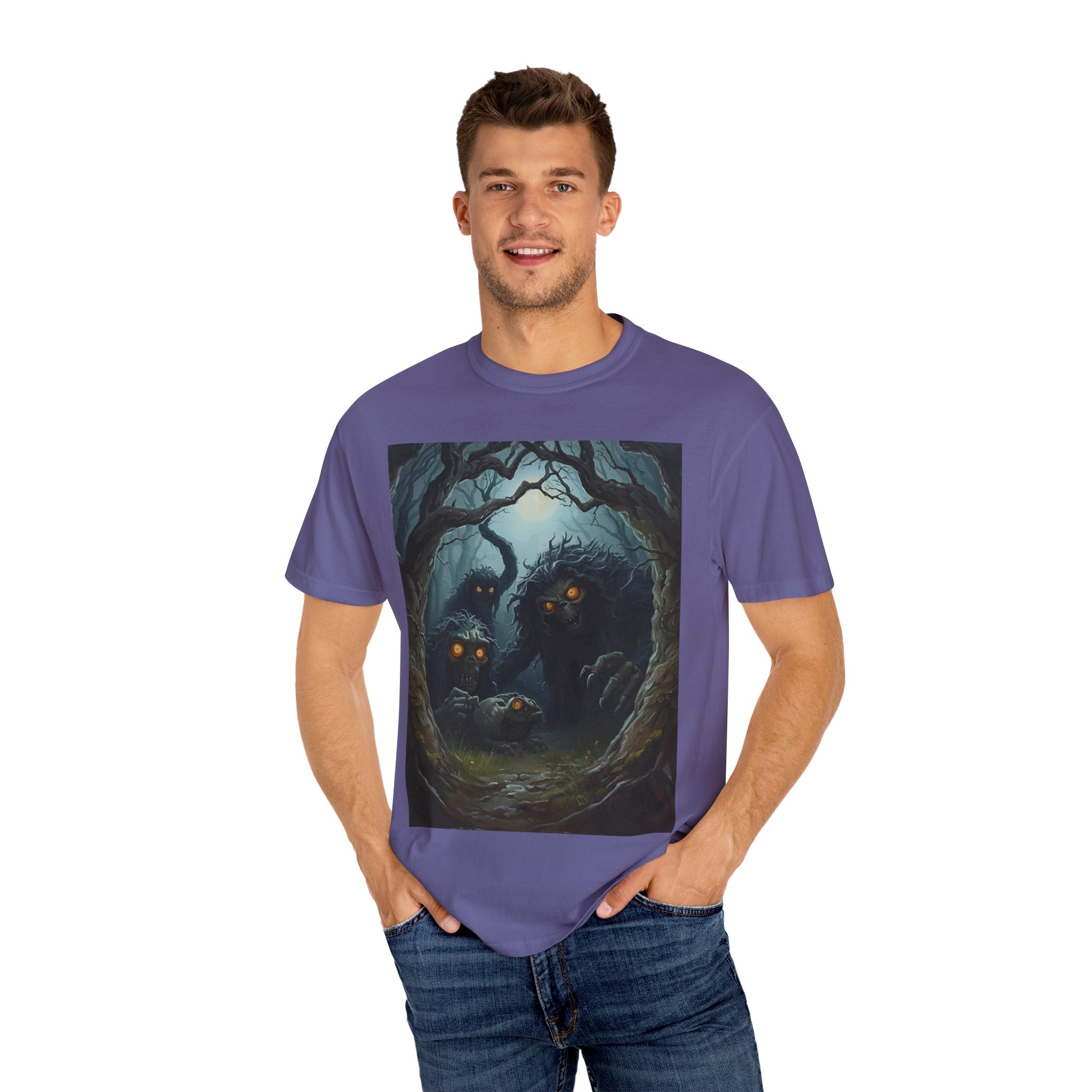 Spooky Mysterious Forest Graphic T-Shirt, Unisex Tee, Nature Lover Gift, Halloween Apparel, Unique Artwear
