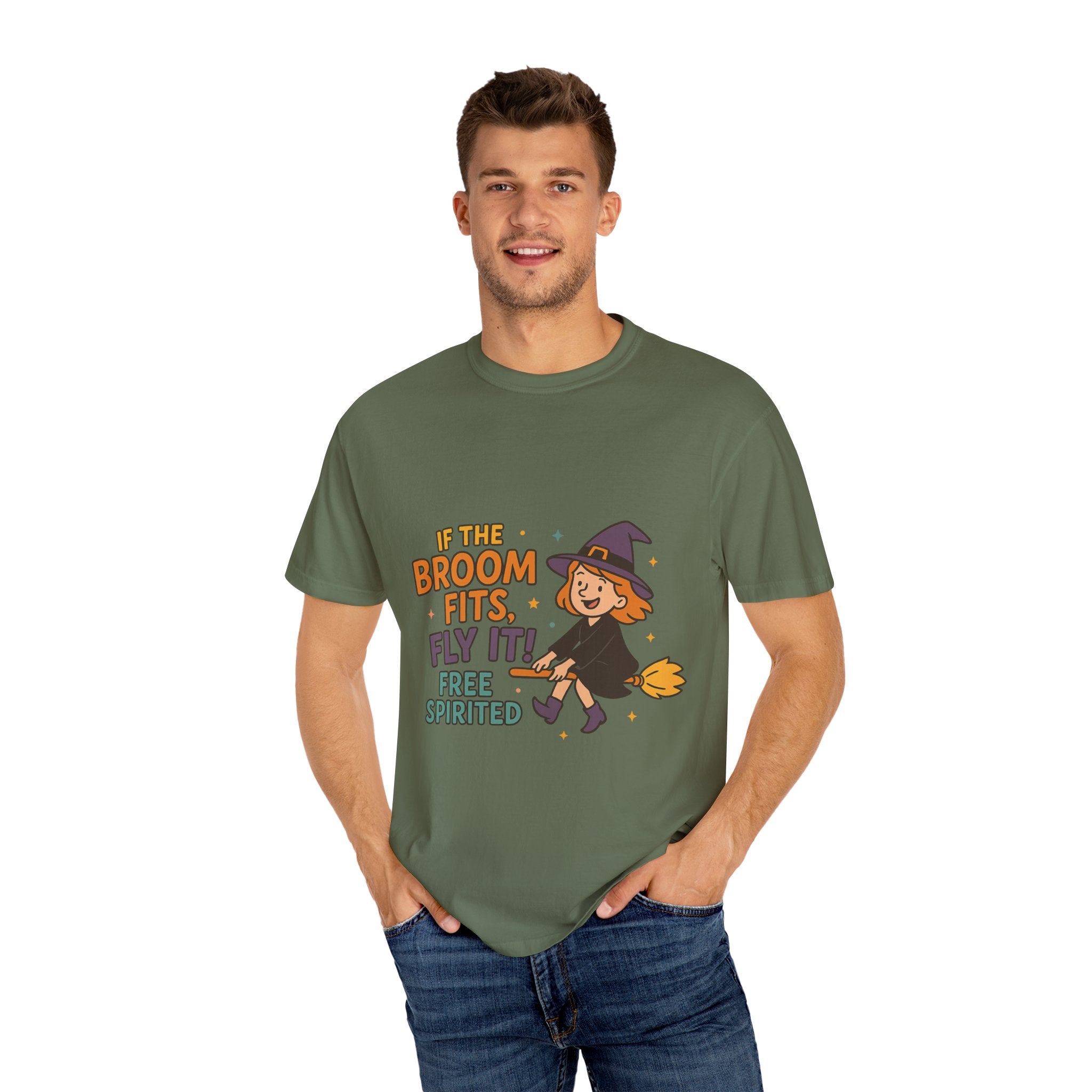 If The Broom Fits Fly It Funny Unisex Garment-Dyed T-shirt