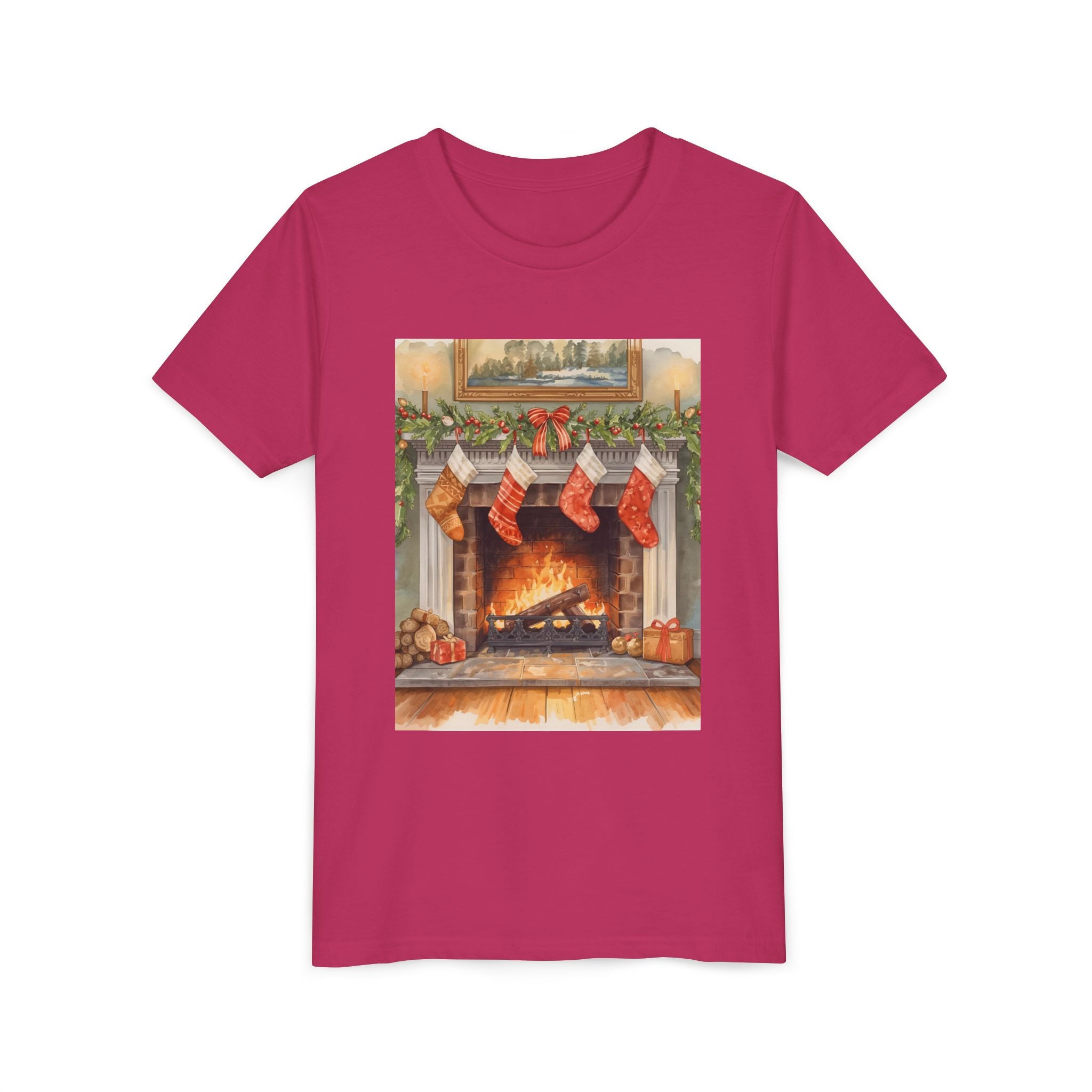 Christmas Stocking Fireplace Youth Short Sleeve Tee