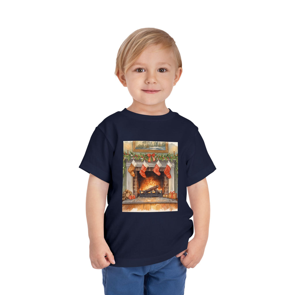 Christmas Stocking Fireplace Toddler Short Sleeve Tee