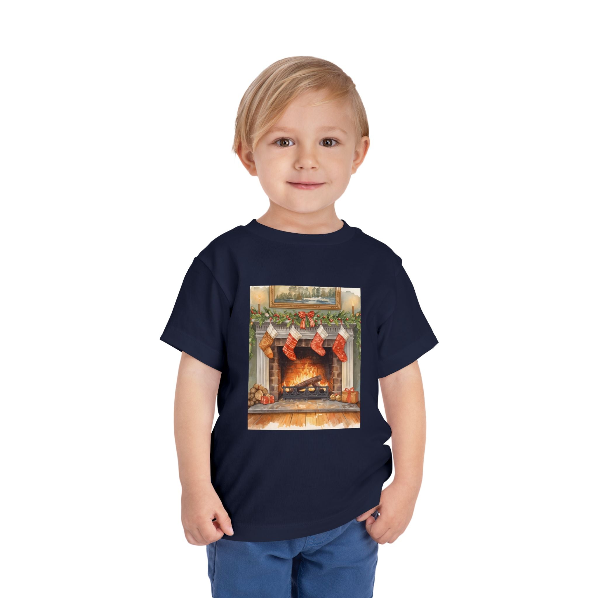 Christmas Stocking Fireplace Toddler Short Sleeve Tee
