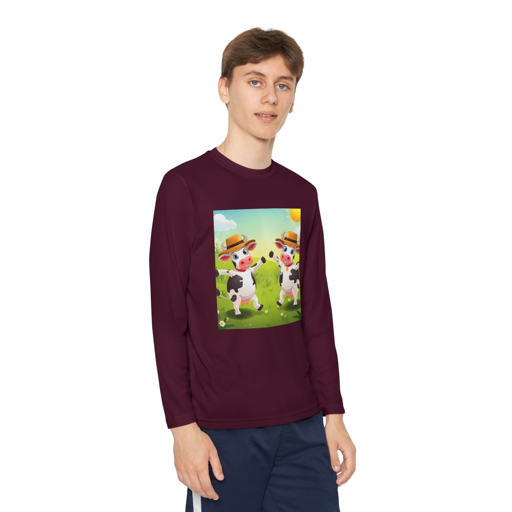 Cute Cows Farm Fun Youth Long Sleeve Competitor Tee