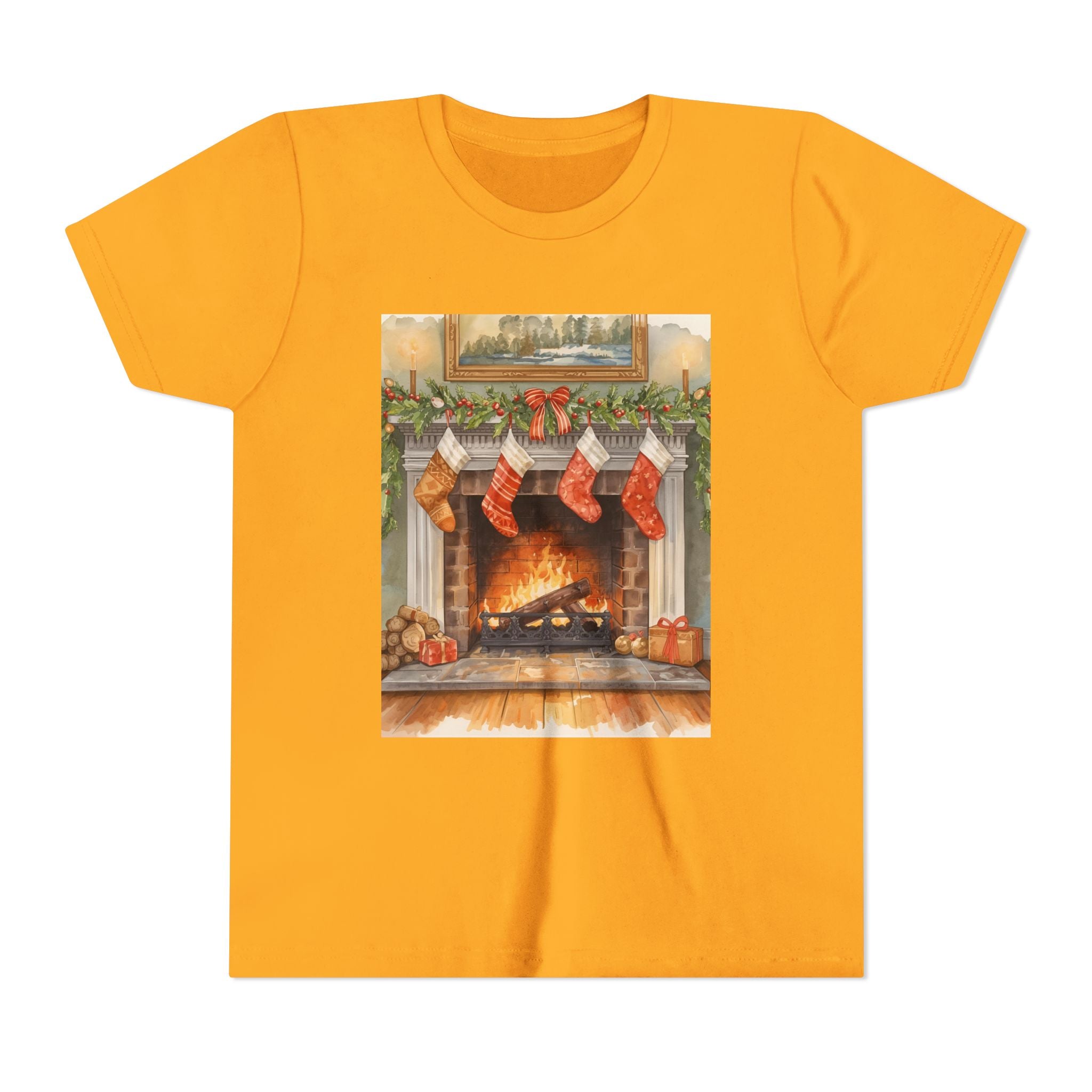Christmas Stocking Fireplace Youth Short Sleeve Tee