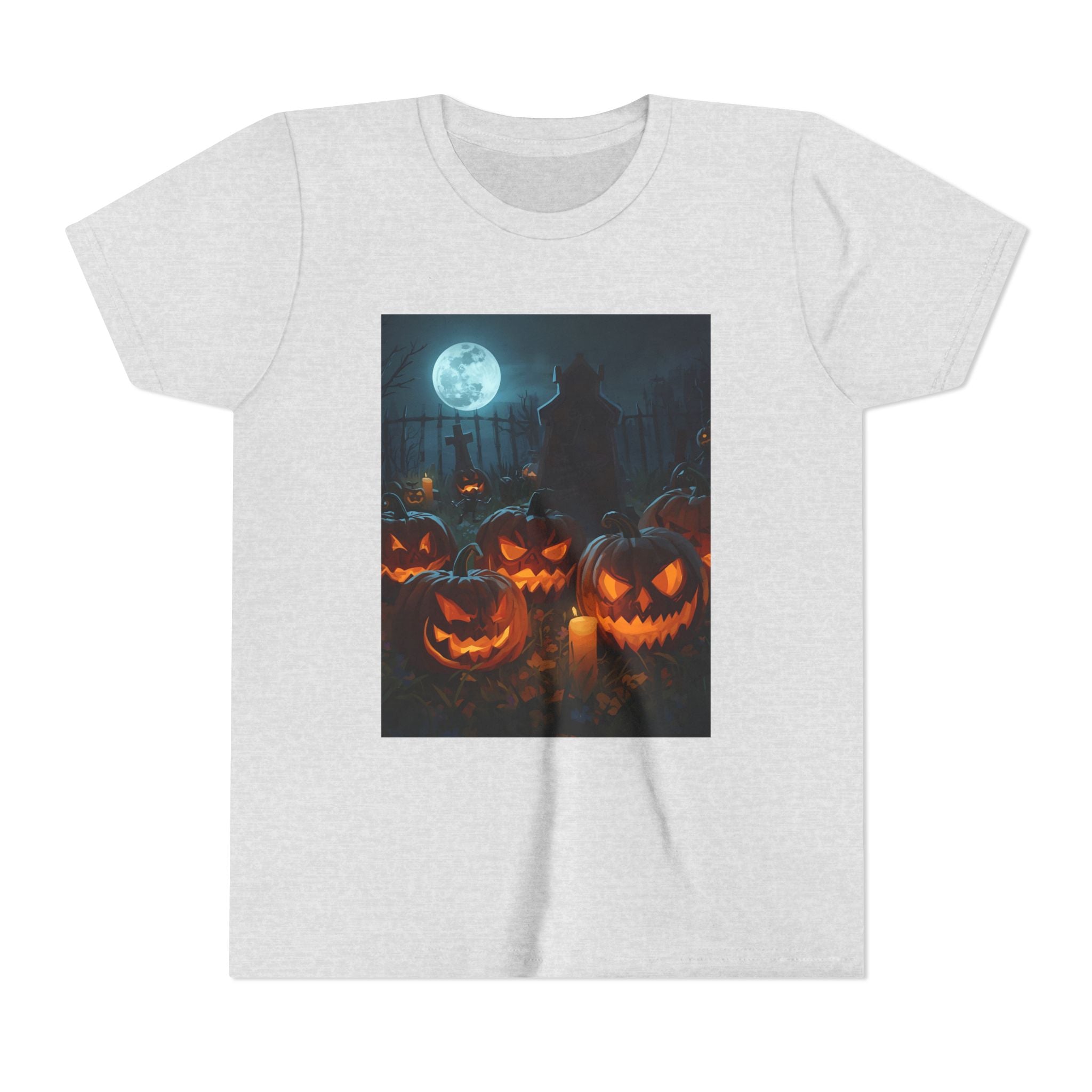 Scary Halloween Pumpkin Youth Short Sleeve Tee, Cute Halloween Shirt, Kids Costume Top, Spooky Tees, Trick or Treat Shirt