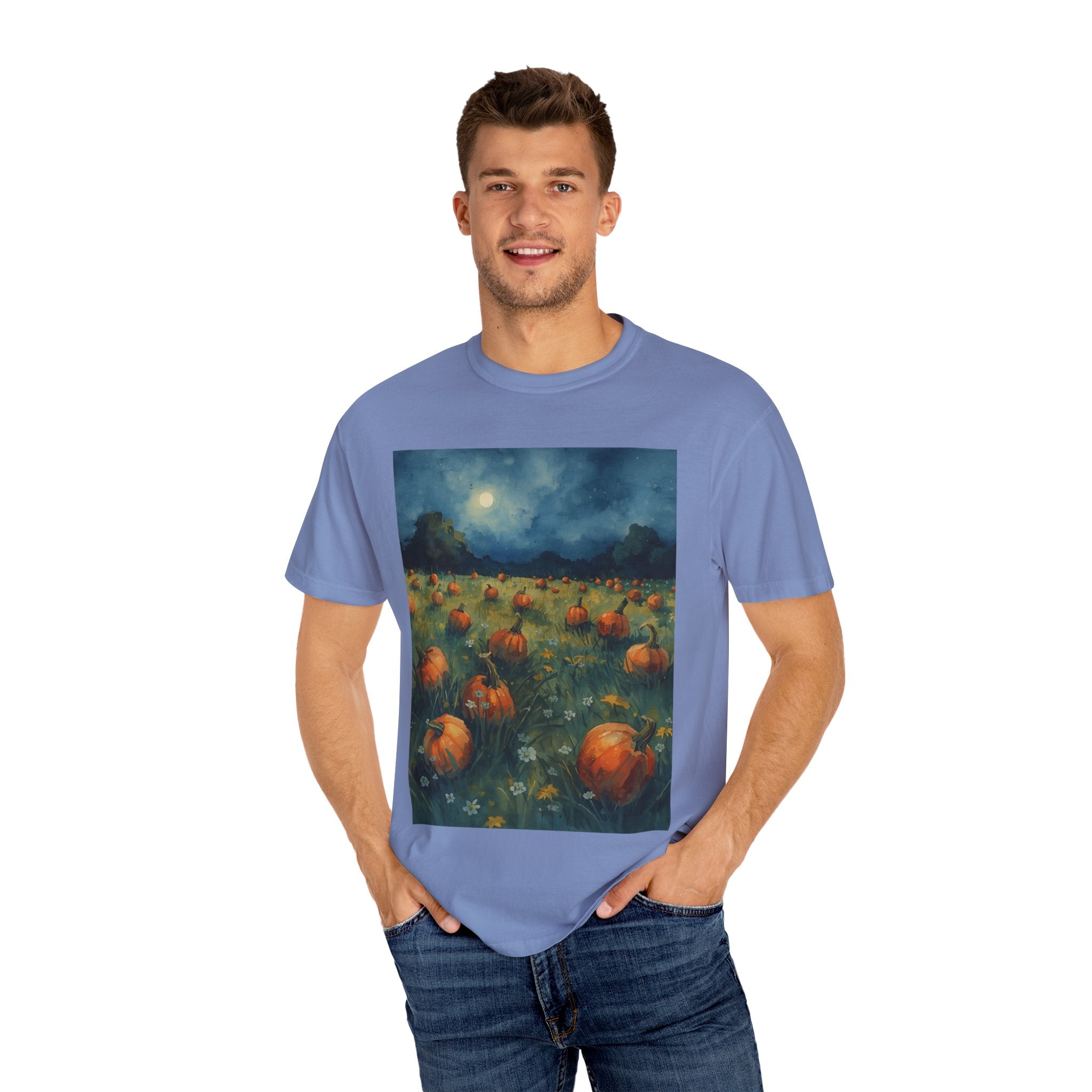 Pumpkin Patch Moonlit T-shirt | Fall Harvest Tee | Halloween Shirt | Unisex Autumn Apparel | Cozy Gift for Pumpkin Lovers