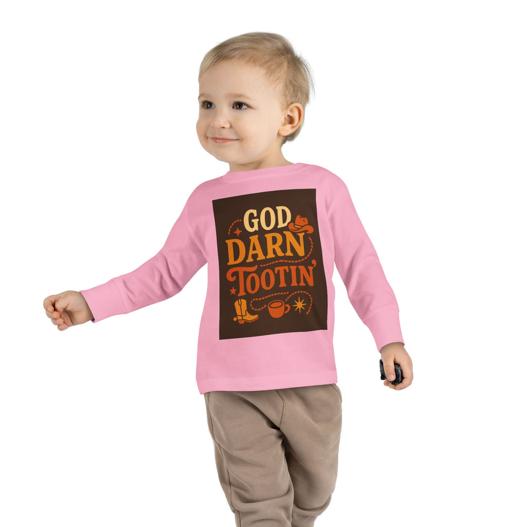 God Darn Tootin Toddler Long Sleeve Tee with Fun Western Print - Perfect for Kids, Gifts, Birthdays, Family Outings, or Playdates