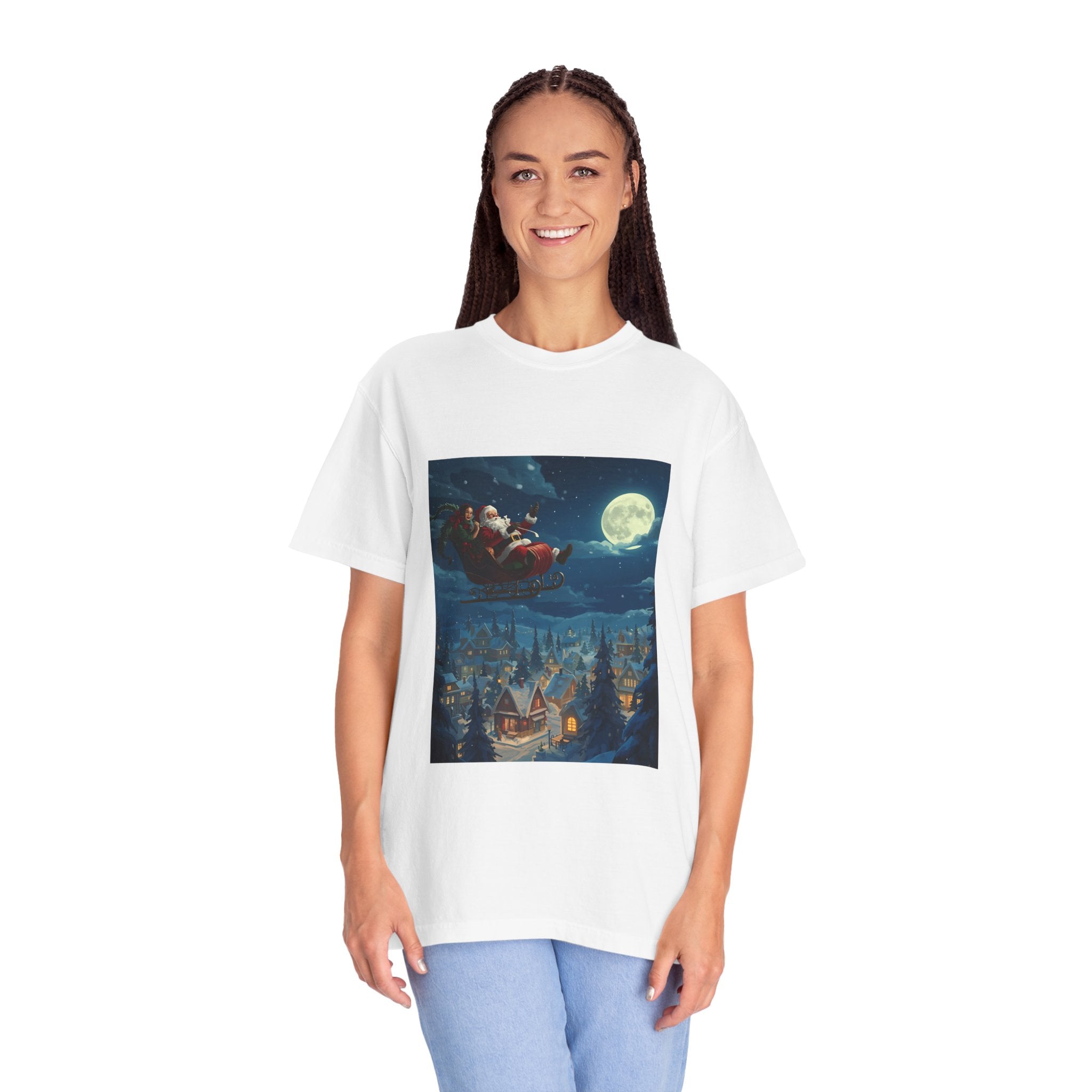 Christmas Santa Sleigh Unisex Garment-Dyed T-shirt