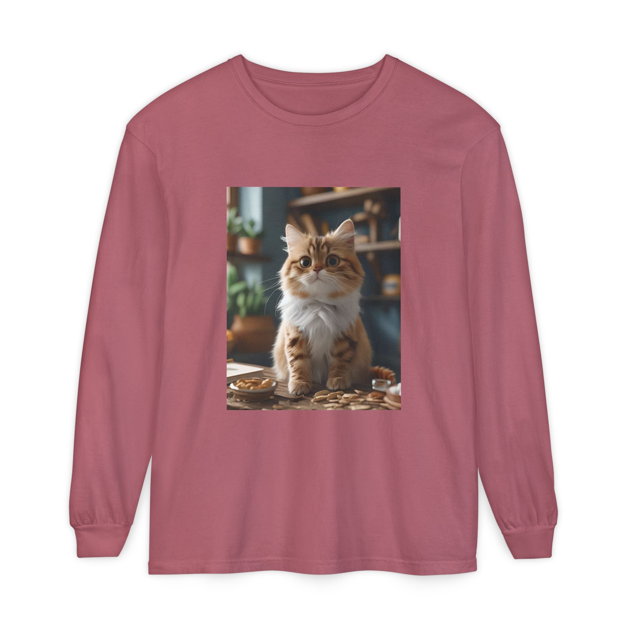 Cute Cat Unisex Garment-dyed Long Sleeve T-Shirt