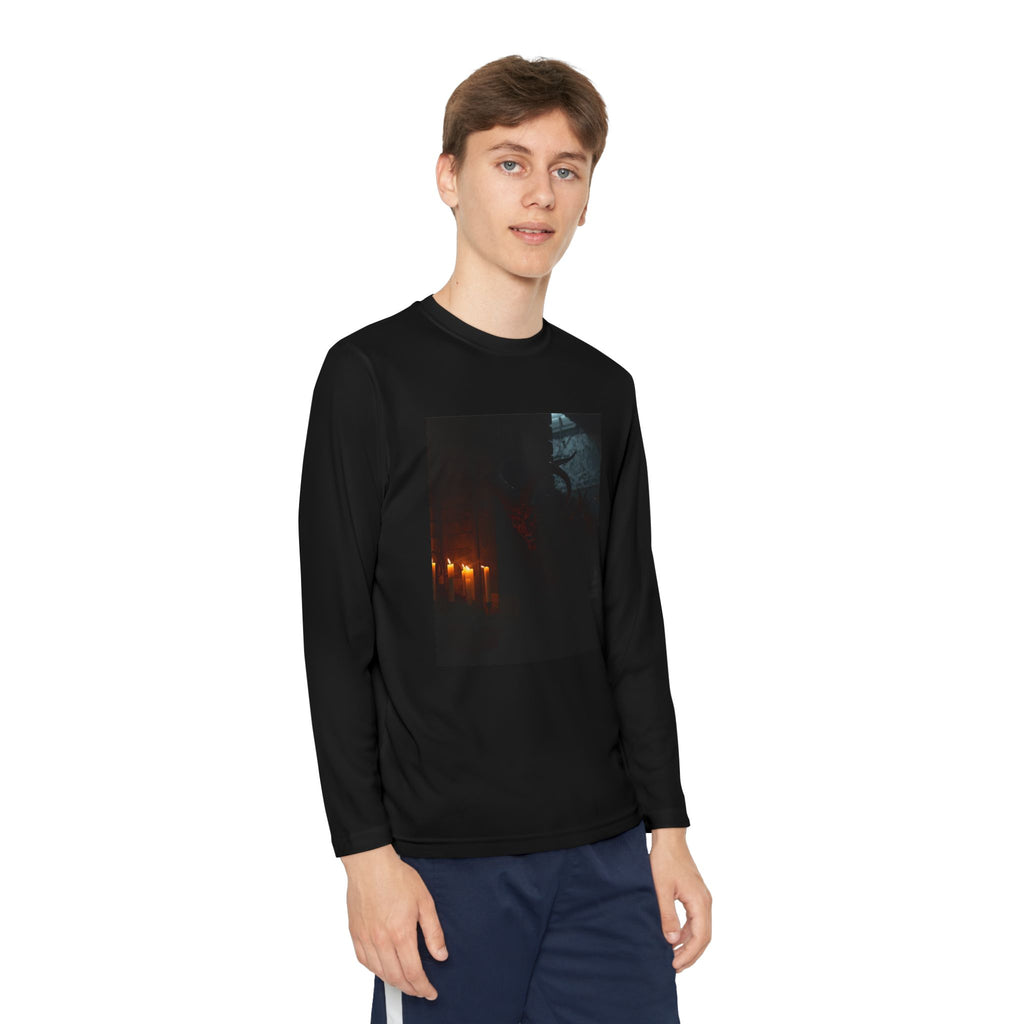 Spooky Halloween Pumpkin Shadow Youth Long Sleeve Competitor Tee