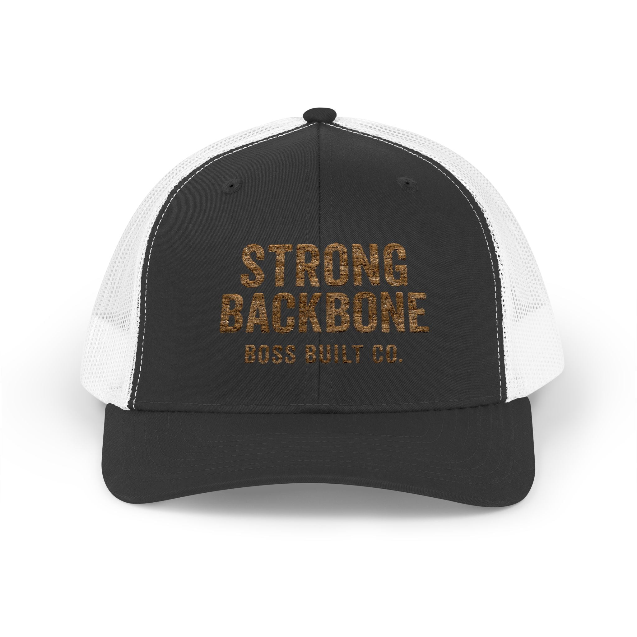 Boss Built Co Strong Backbone Trucker Cap — Motivational Snapback Hat