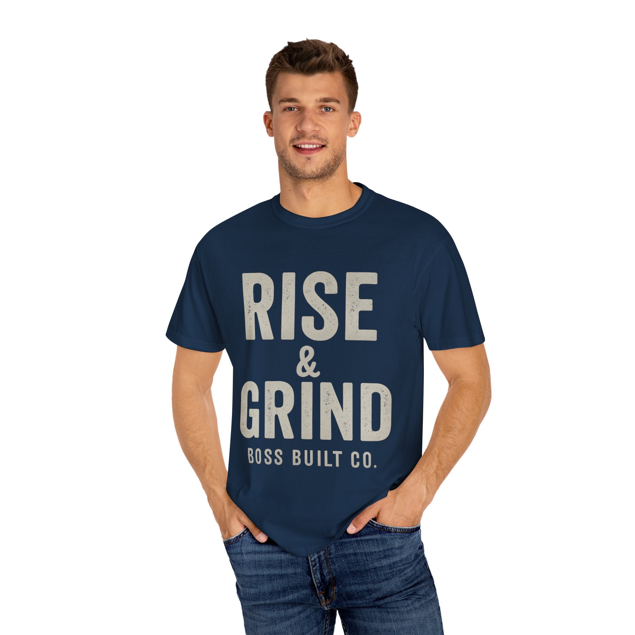 Boss Built Co Rise & Grind T-Shirt — Motivational Graphic Tee for Hustle Mindset