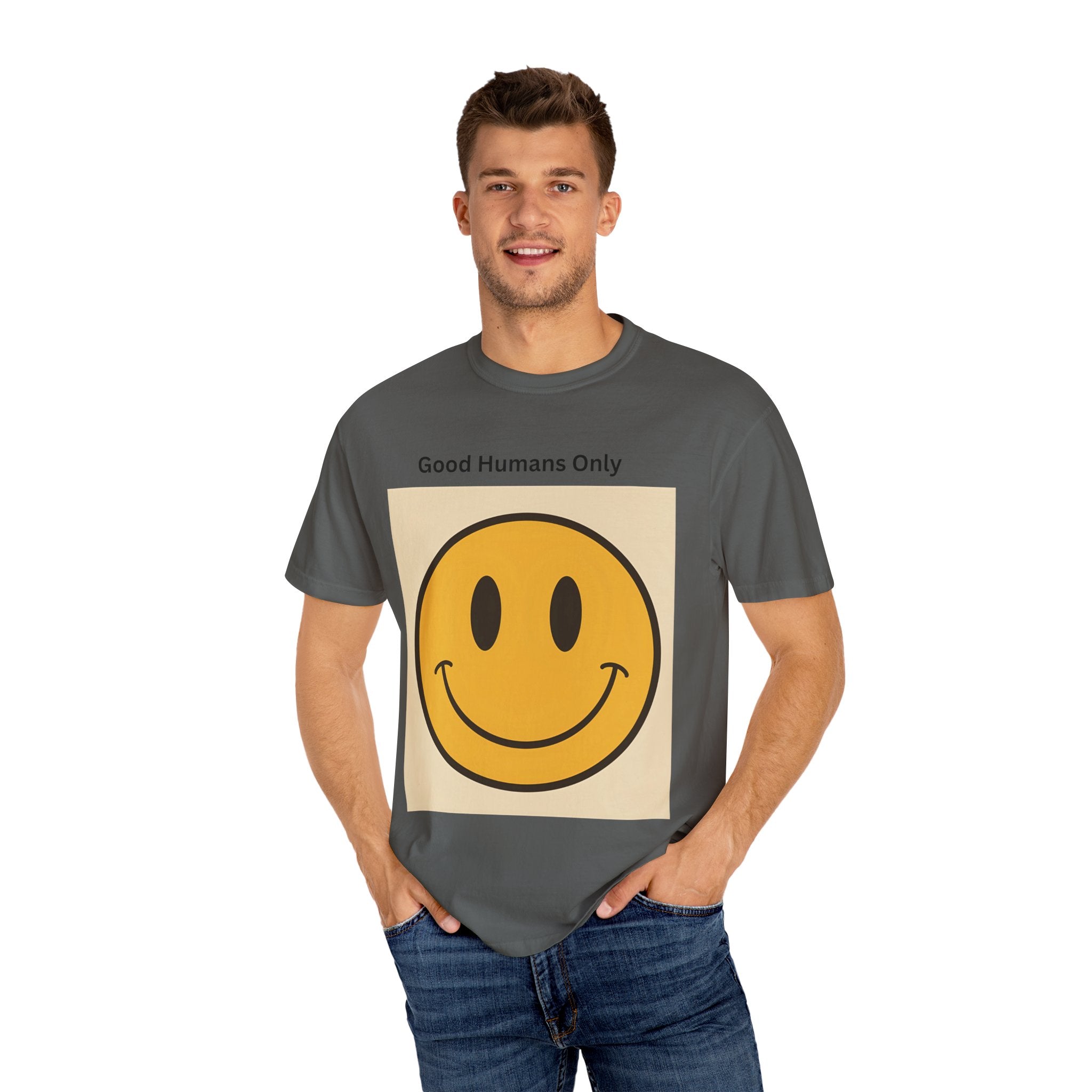 Smiley Face Good Humans Only T-Shirt, Unisex Smiley Tee, Cute Graphic Shirt, Casual Wear, Gift for Friends, Positive Vibes Clothing