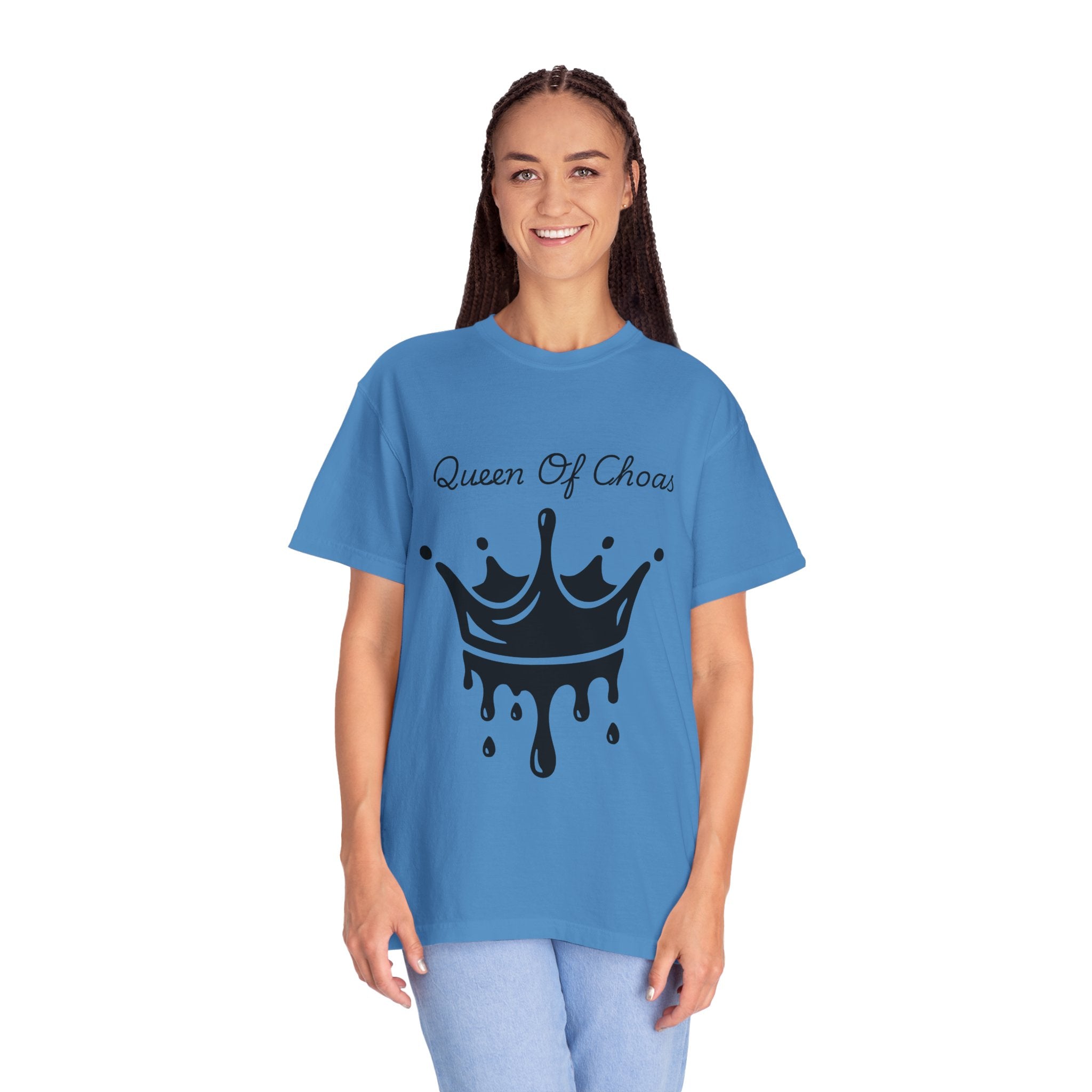 Queen of Chaos Unisex Garment-Dyed T-Shirt, Gift for Her, Casual Wear, Birthday Gift, Trendy Graphic Tee, Fun Statement Shirt