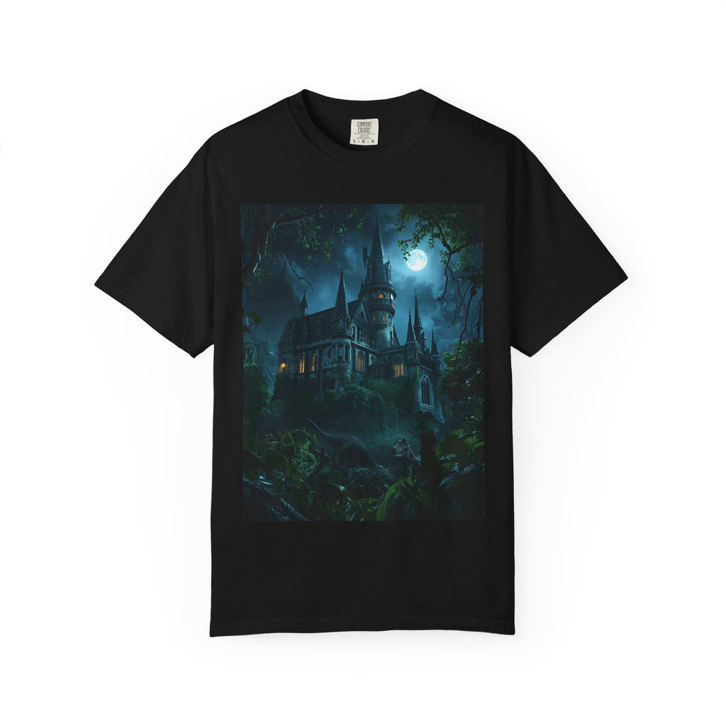 Mystical Night Scene Castle T-Shirt, Spooky Tees, Halloween Apparel, Gothic Style Shirt, Unisex Shirt, Nighttime Scene Tee