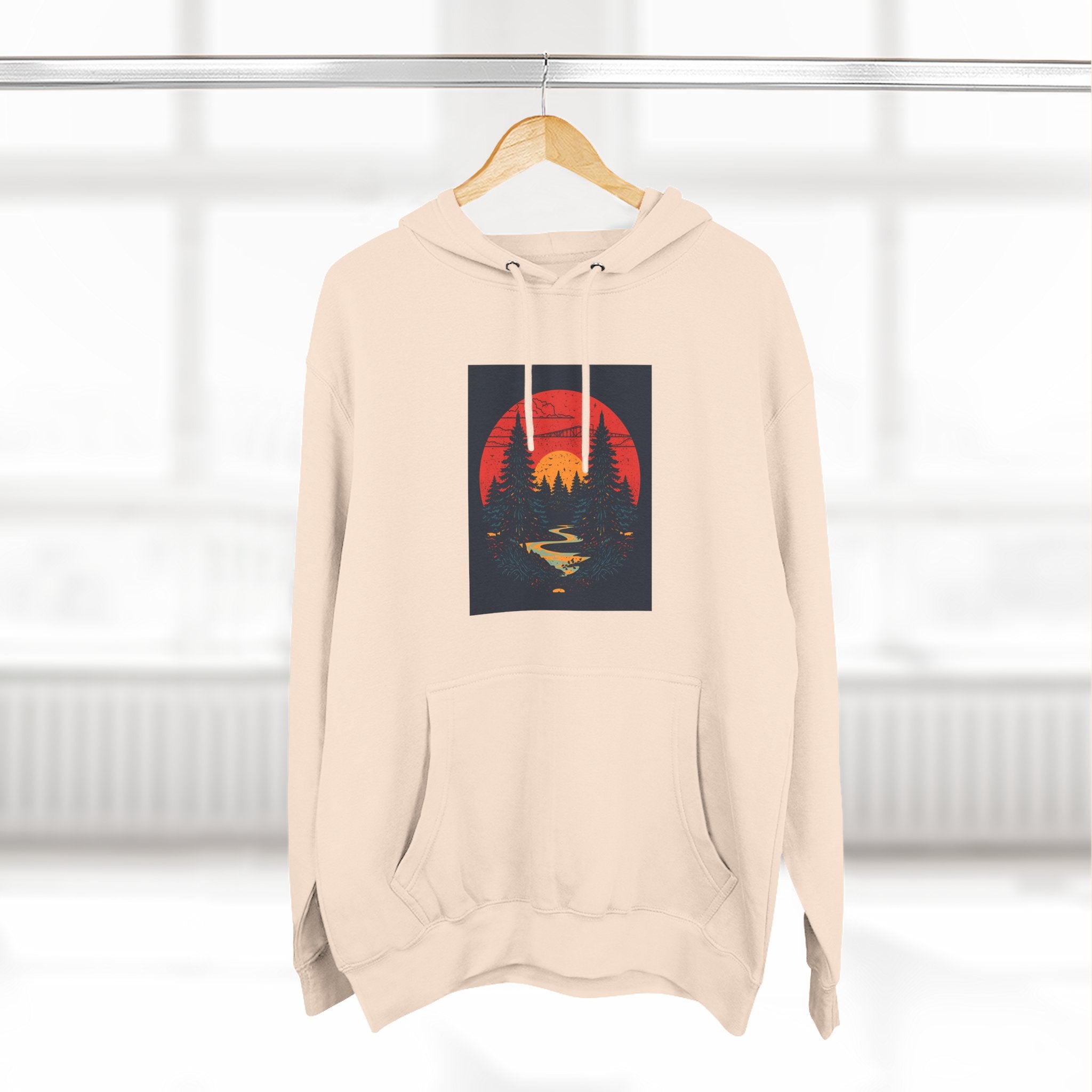 Cozy Nature Sunset Hoodie, Graphic Fleece Sweatshirt, Outdoor Apparel, Fall Fashion, Gift for Nature Lovers, Winter Wear
