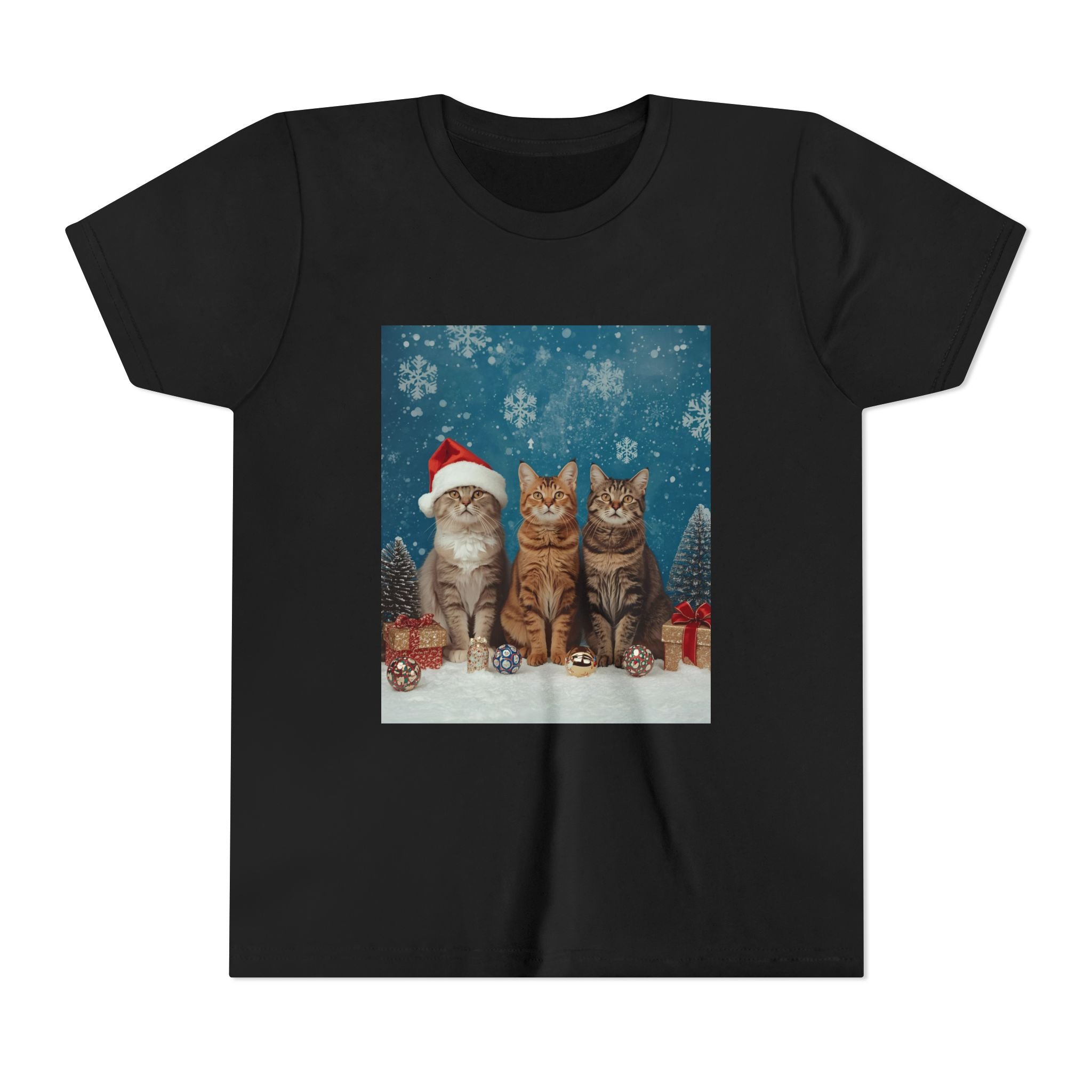 Cute Cat Festive Christmas Youth Short Sleeve Tee