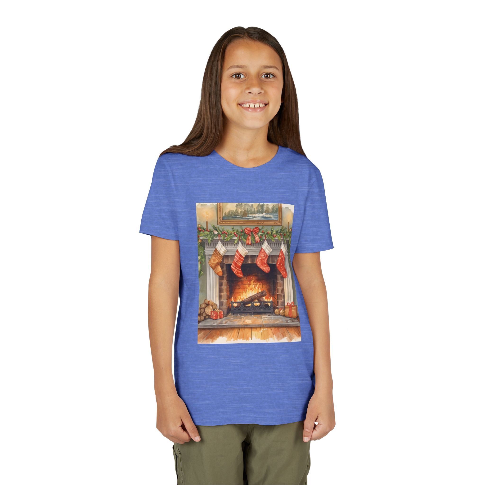 Christmas Stocking Fireplace Youth Short Sleeve Tee