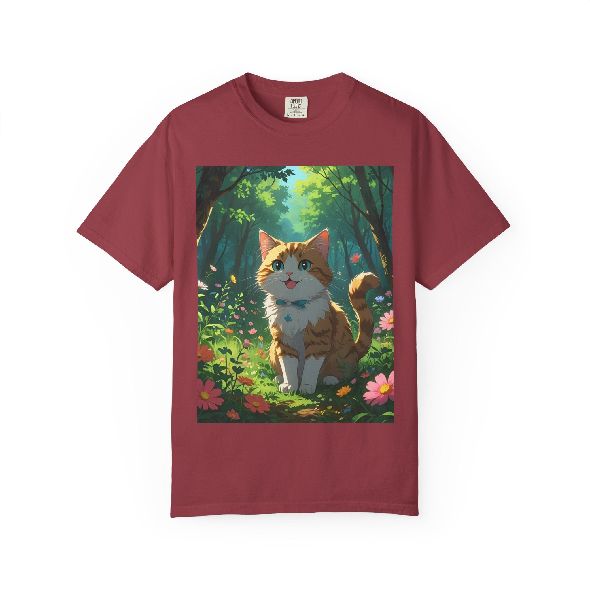 Whimsical Cat In Forest T-Shirt | Nature Lover Gift, Cute Pet Shirt, Animal Art Tee, Summer Outfit, Eco-Friendly Fashion