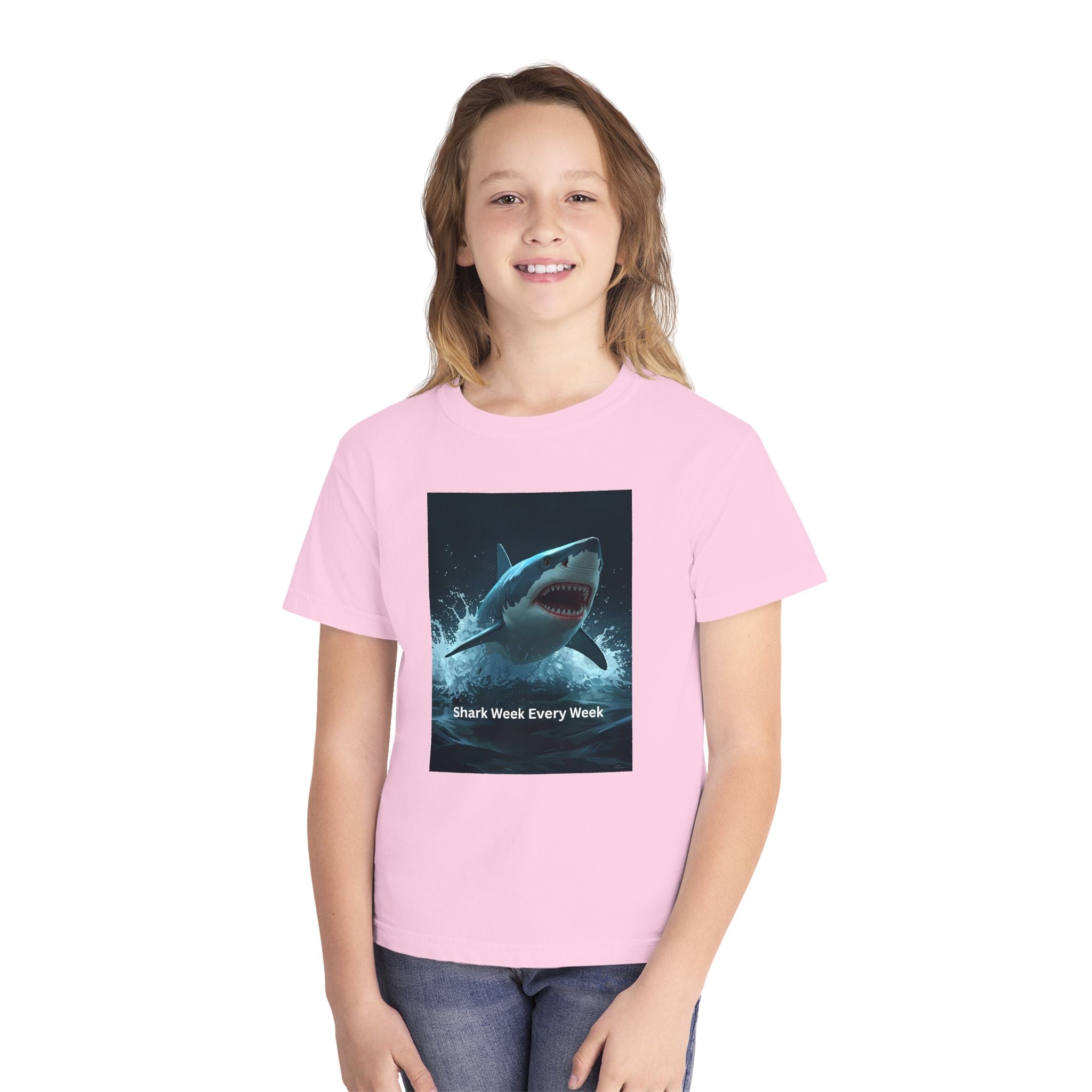 Shark Week Youth Tee, Fun Shark Graphic Shirt, Kids Summer Apparel, Ocean Lover Gift, Beach Party Clothing