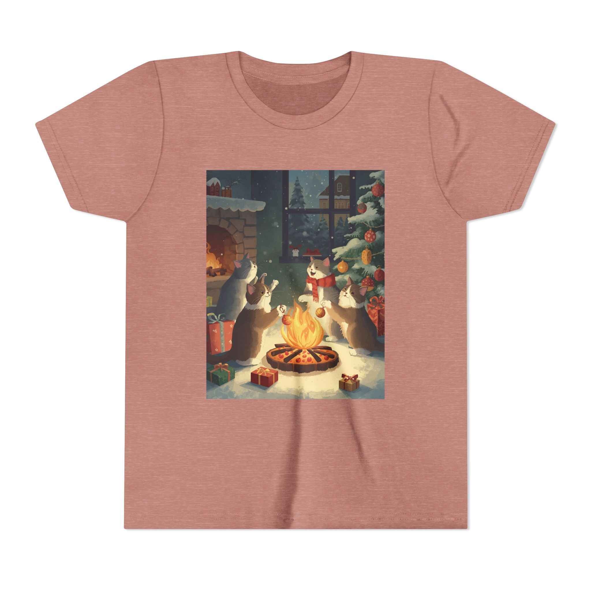 Cozy Christmas Youth Tee, Festive Graphic Short Sleeve Shirt, Holiday Charm for Kids, Cute Gift for Thanksgiving, Winter Gatherings
