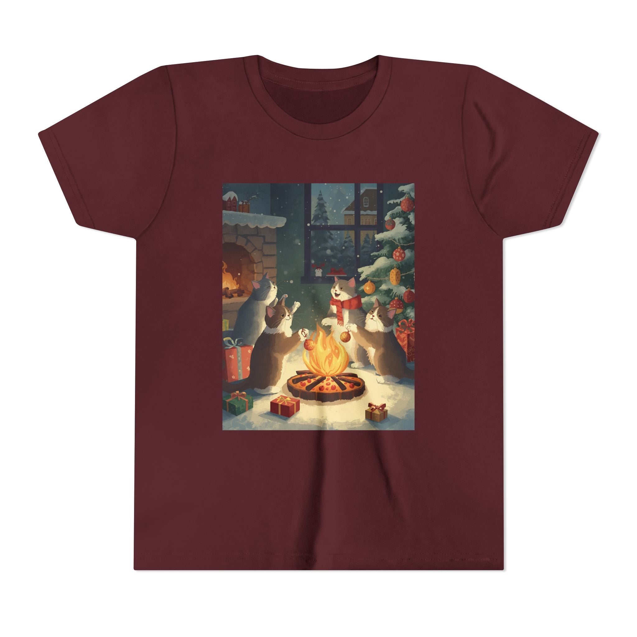 Cozy Christmas Youth Tee, Festive Graphic Short Sleeve Shirt, Holiday Charm for Kids, Cute Gift for Thanksgiving, Winter Gatherings