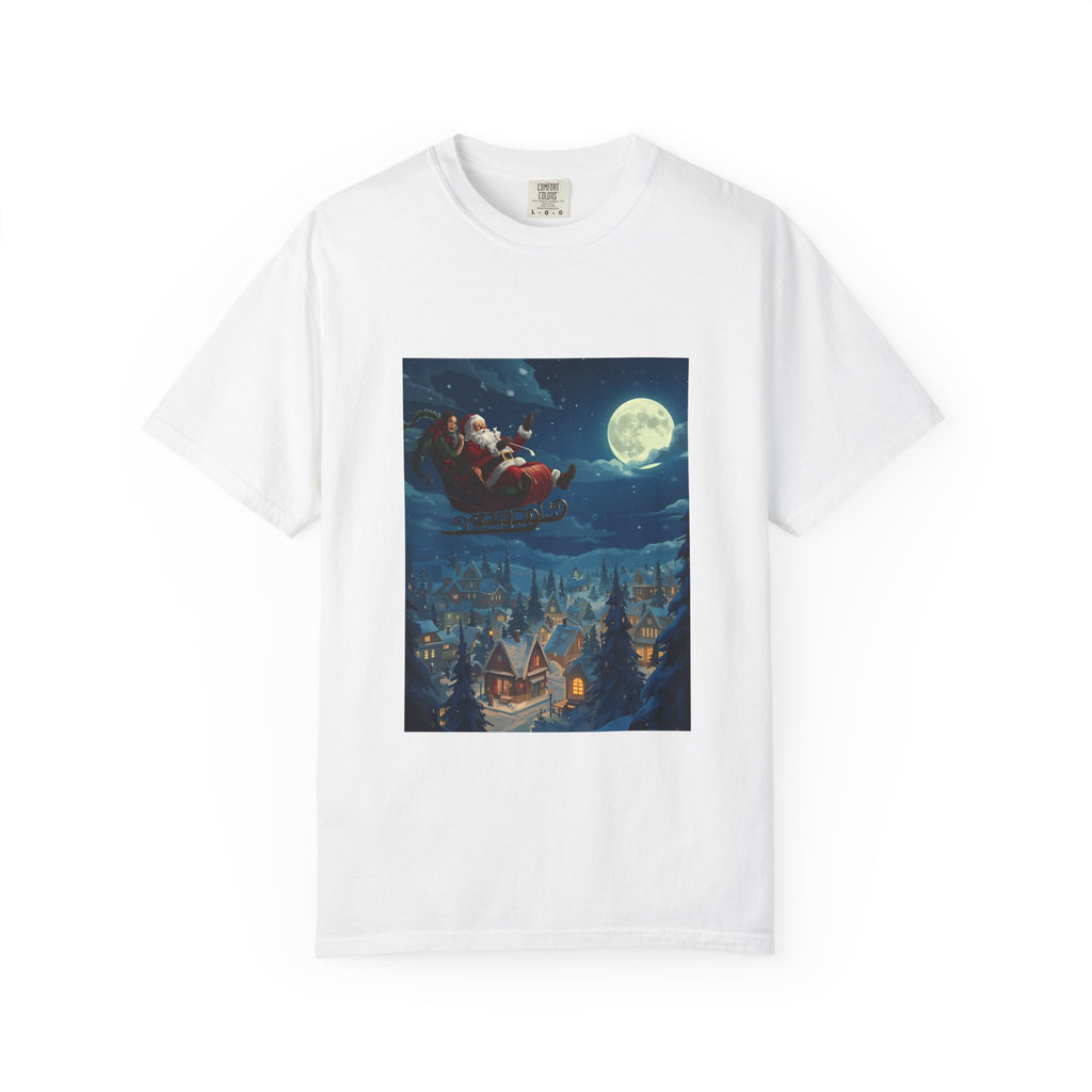 Christmas Santa Sleigh Unisex Garment-Dyed T-shirt