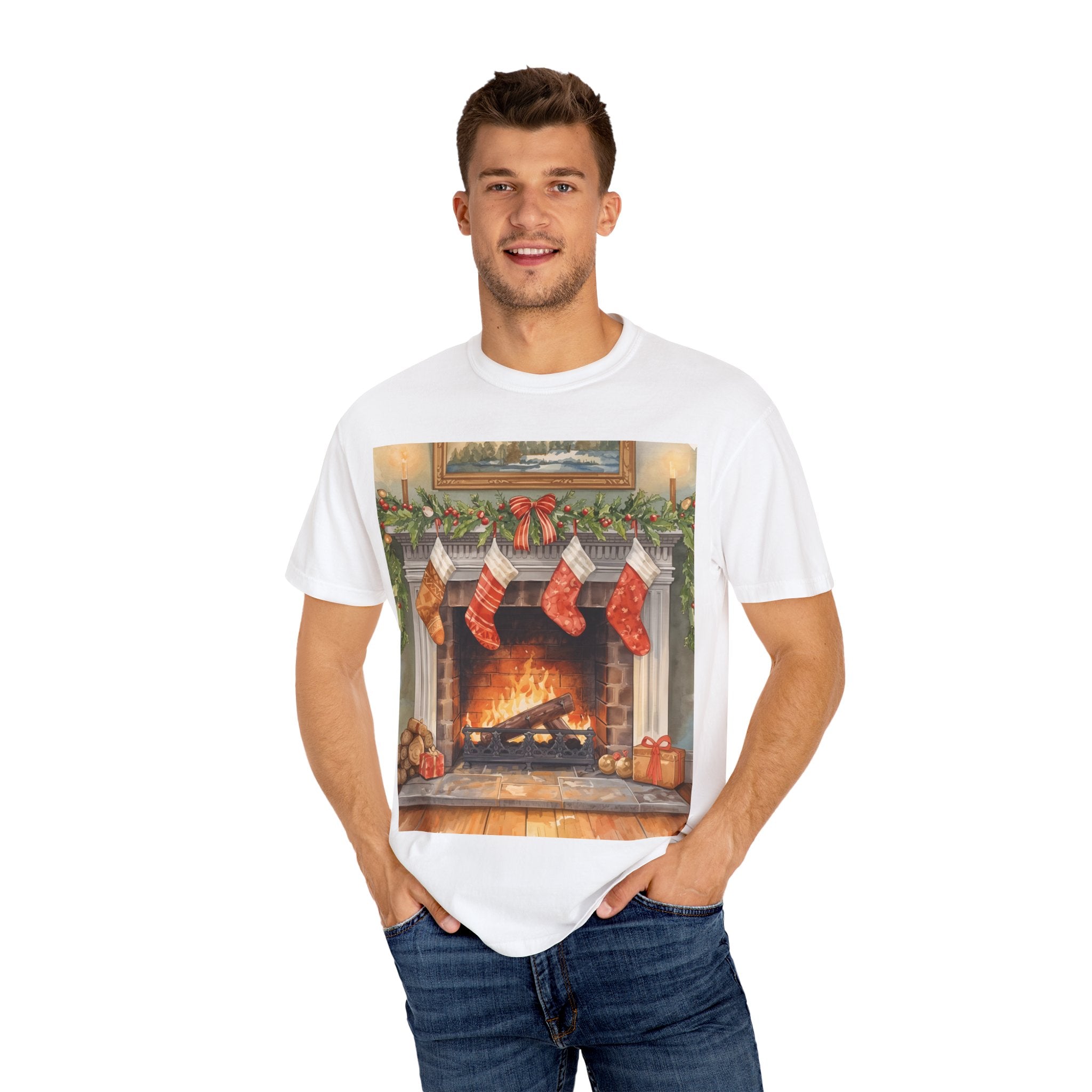 Cozy Christmas Fireplace T-Shirt | Unisex Holiday Tee | Gift for Him/Her | Festive Layering Top | Merry Christmas Apparel