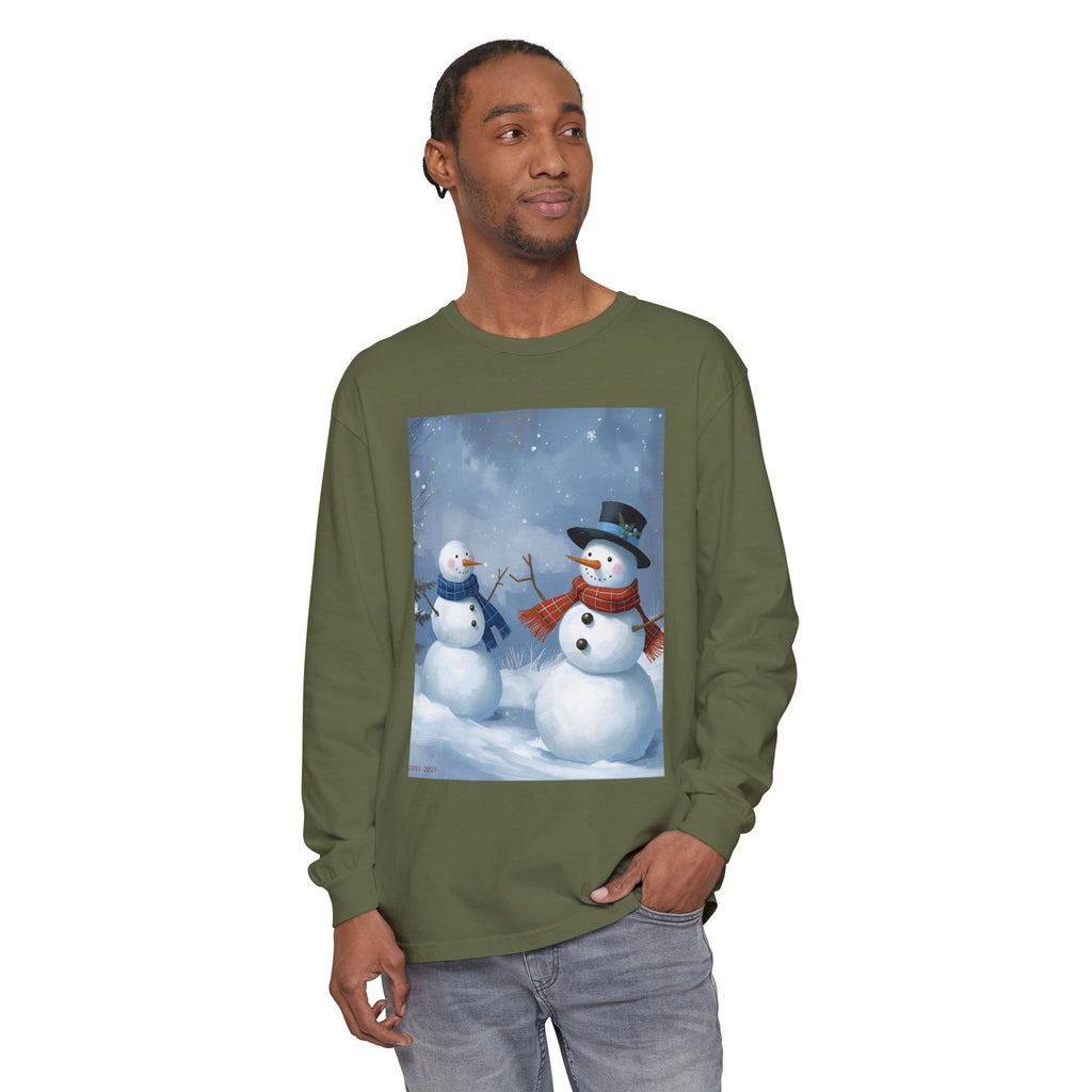 Christmas Snowman Family Unisex Garment-dyed Long Sleeve T-Shirt