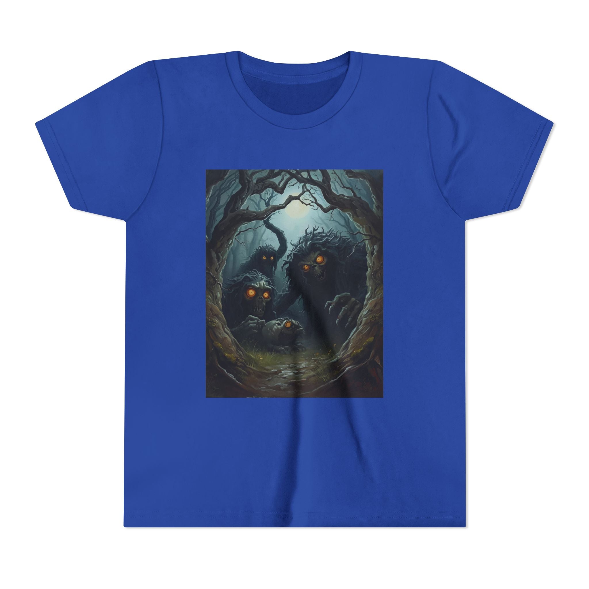Spooky Mystical Forest Creatures Youth Tee, Cool Graphic T-Shirt, Kids Nature Shirt, Unique Gift for Boys & Girls, Perfect for Halloween