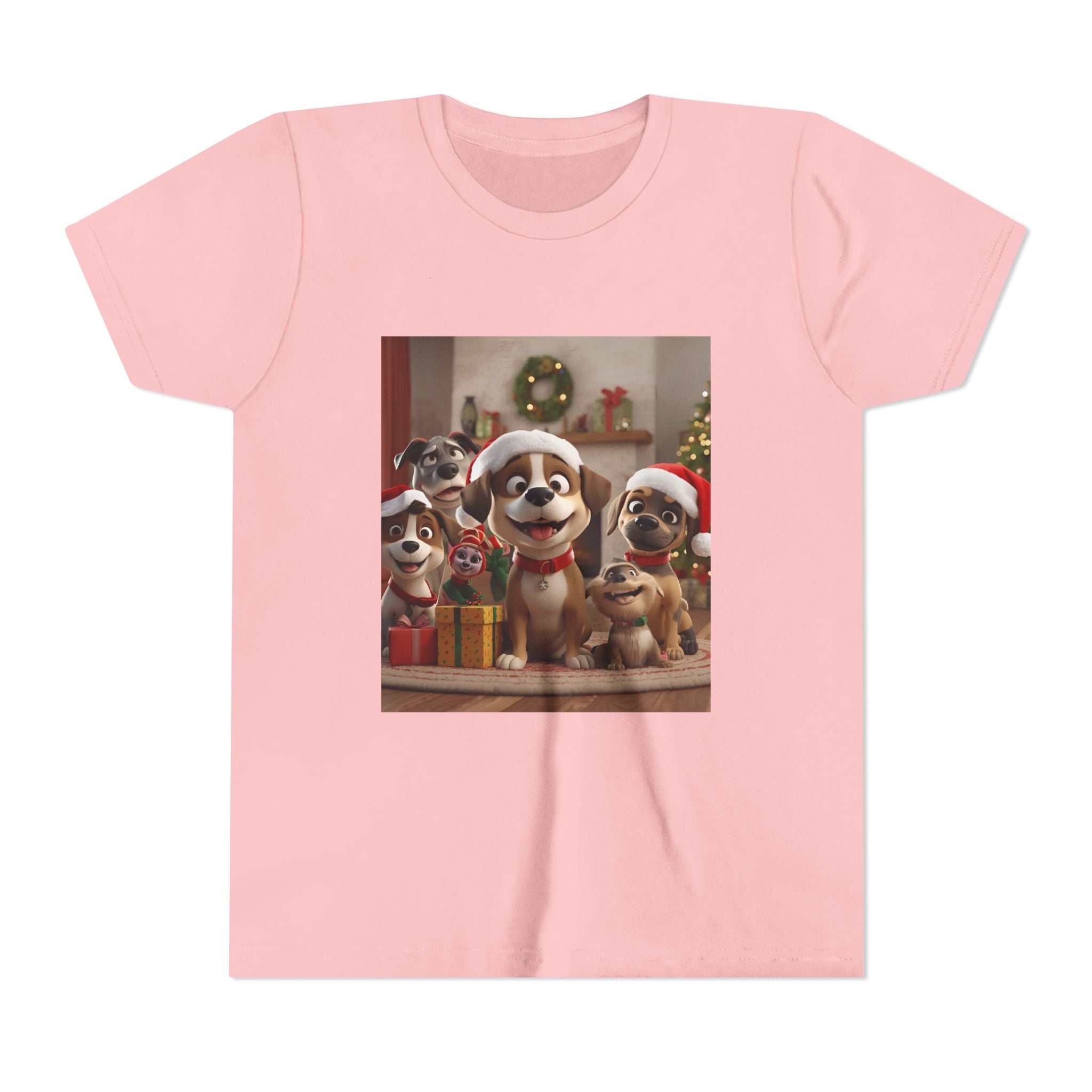 Cute Festive Christmas Dog Youth Short Sleeve Tee