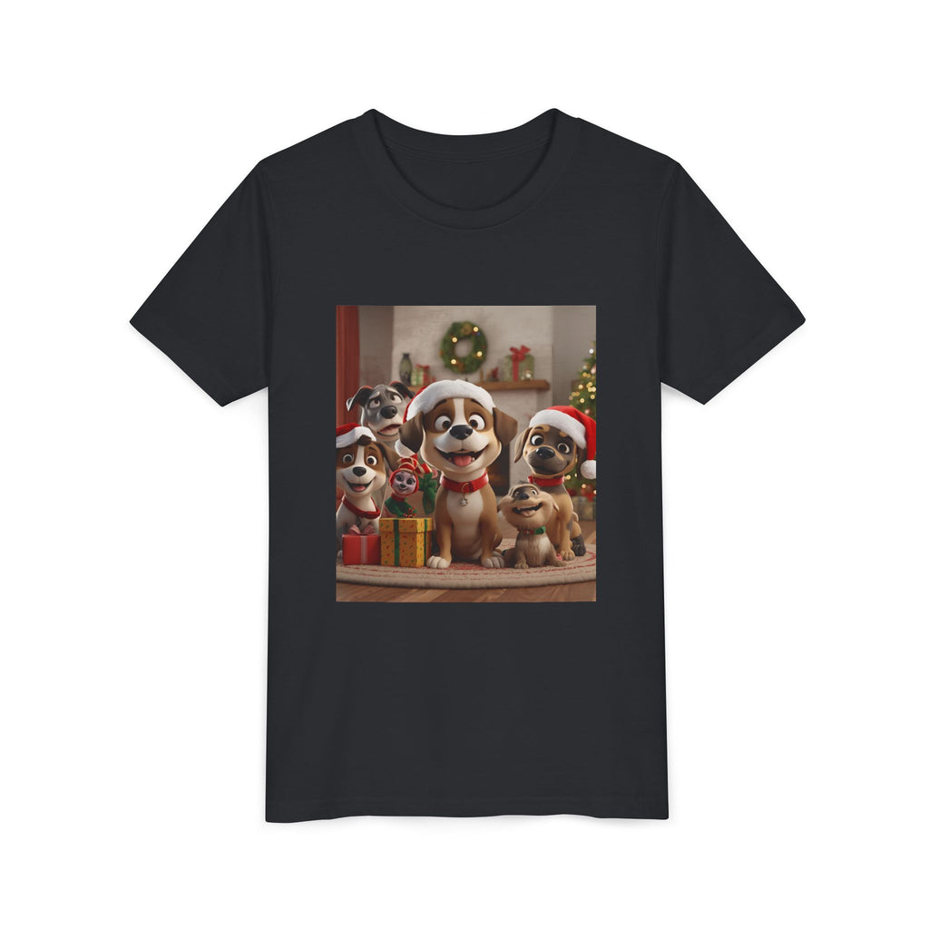Cute Festive Christmas Dog Youth Short Sleeve Tee