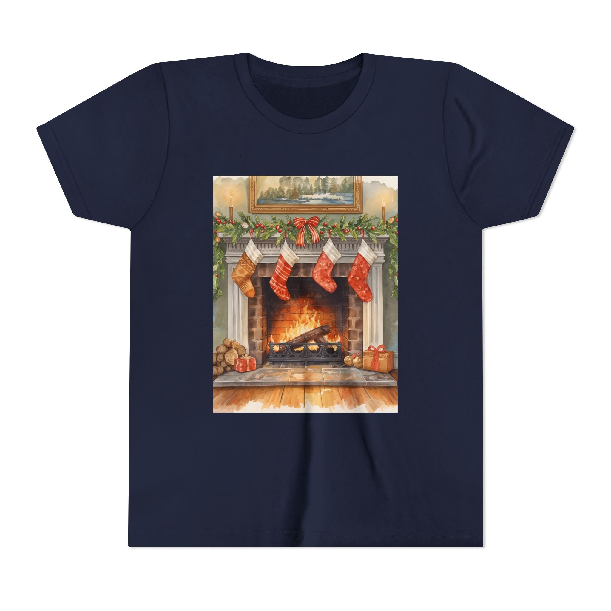 Christmas Stocking Fireplace Youth Short Sleeve Tee