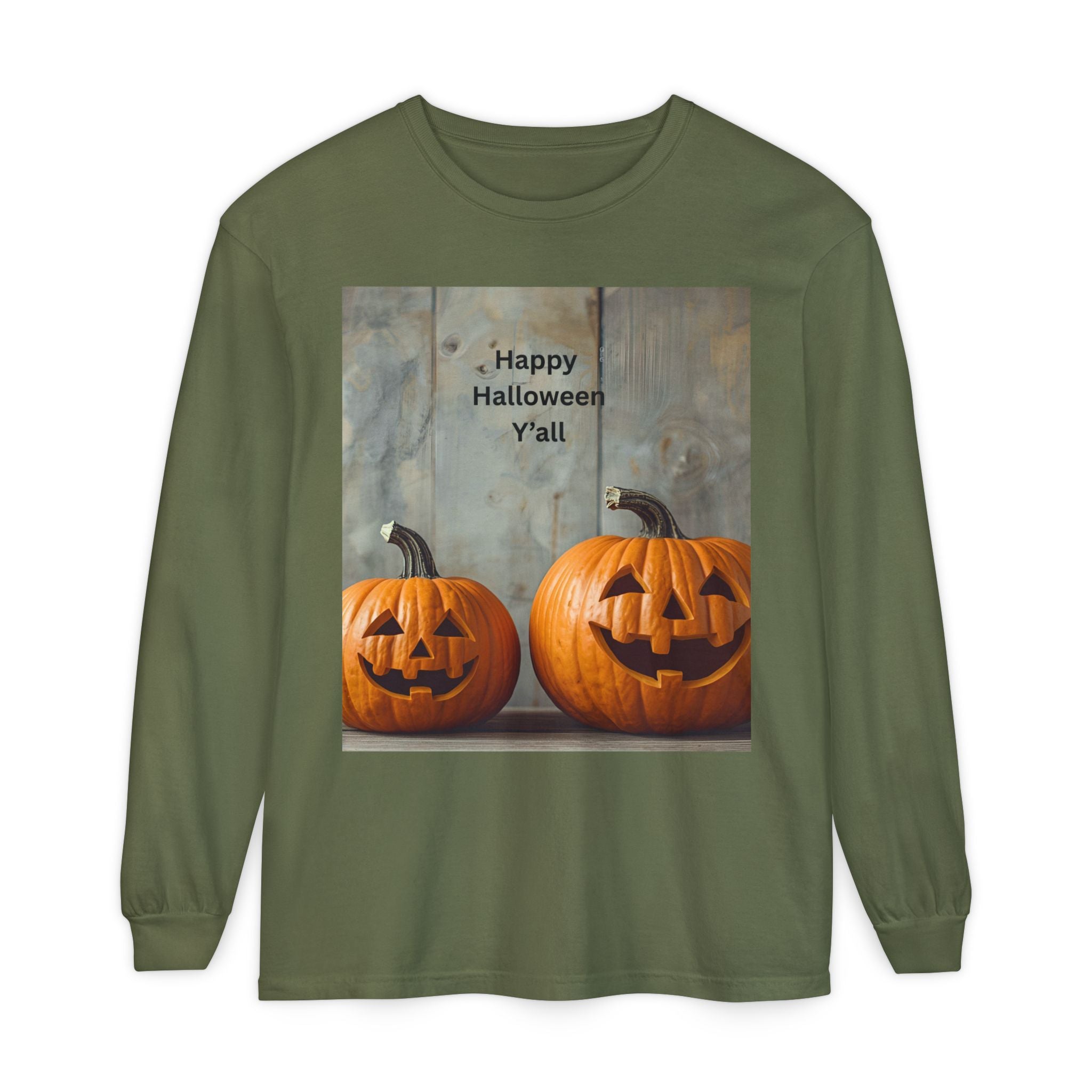 Halloween Pumpkin Long Sleeve Tee, Happy Halloween Shirt, Fall Apparel, Unisex Halloween T-Shirt, Seasonal Clothing